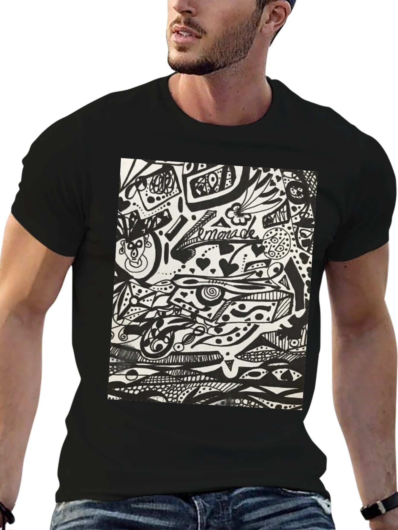Abstract Doodle Art Black T-Shirt - Unique Graphic Tee