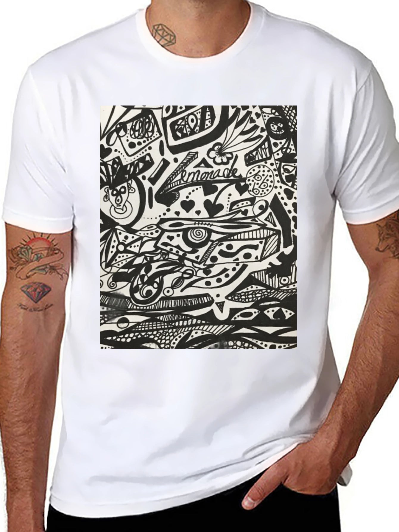 Abstract Doodle Art Black T-Shirt - Unique Graphic Tee