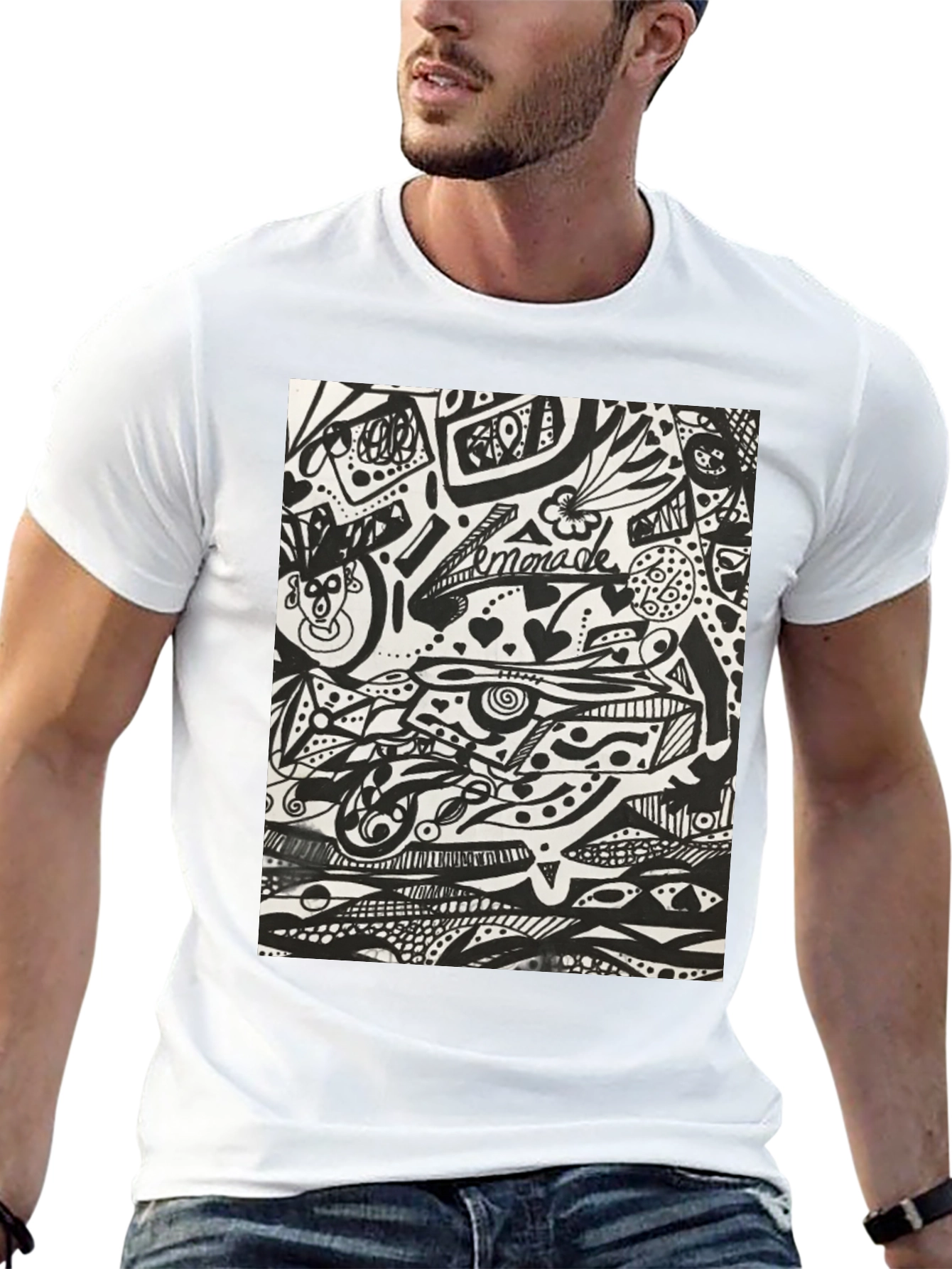 Abstract Doodle Art Black T-Shirt - Unique Graphic Tee