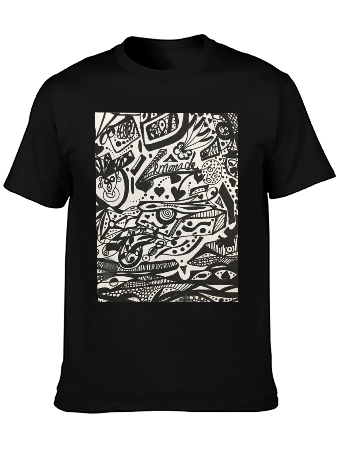 Abstract Doodle Art Black T-Shirt - Unique Graphic Tee