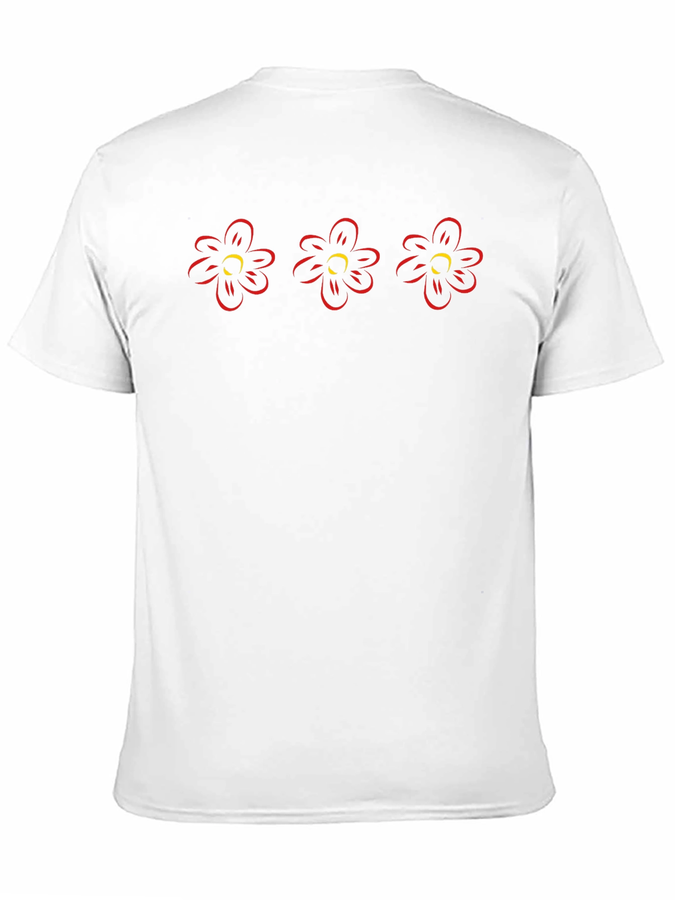 Black T-Shirt with Red and Yellow Flower Design