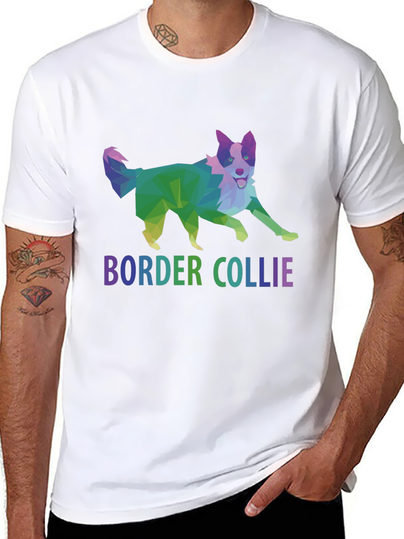 Geometric Border Collie Graphic T-Shirt