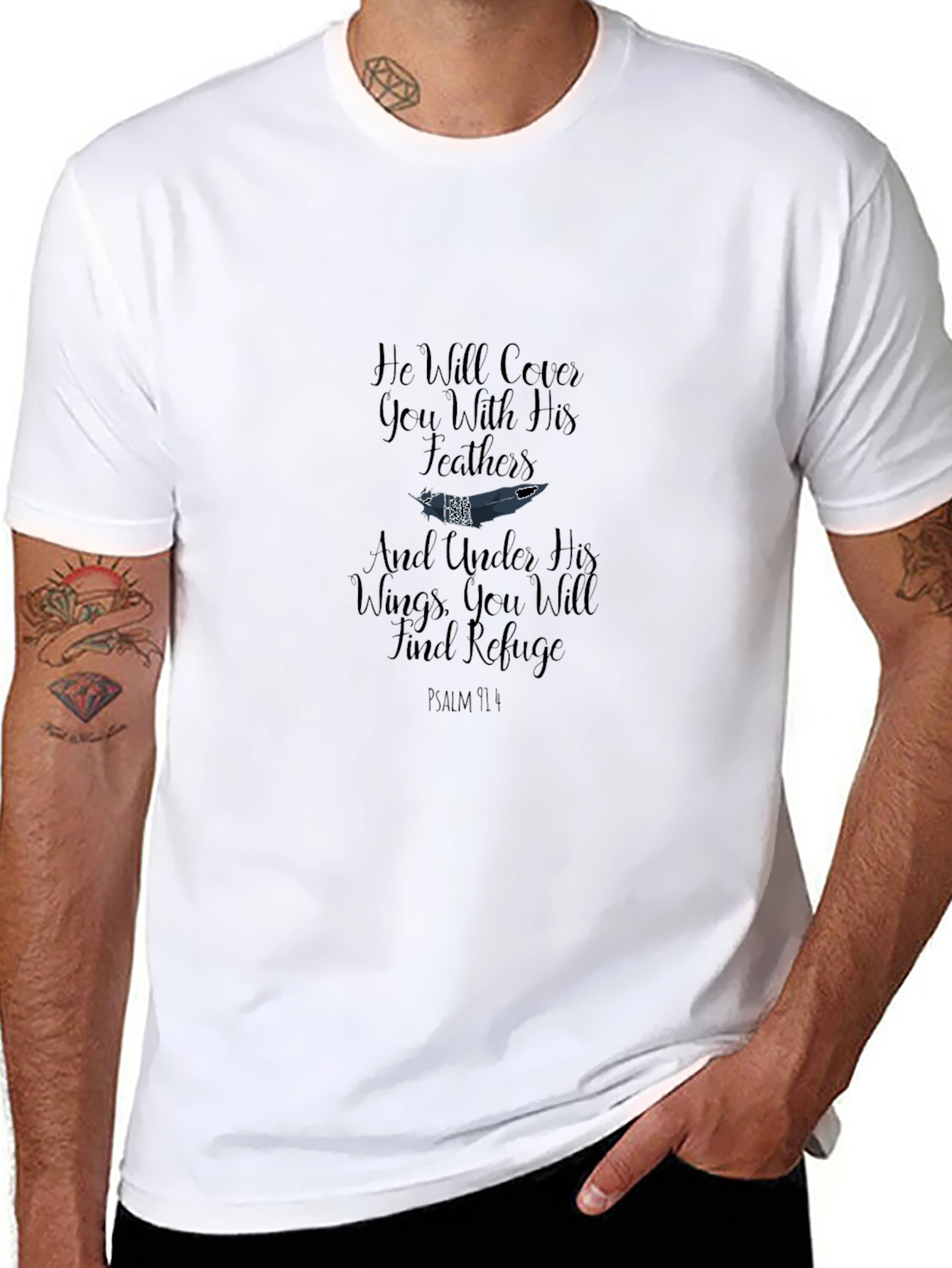 Psalm 91:4 Christian T-Shirt - He Will Cover You