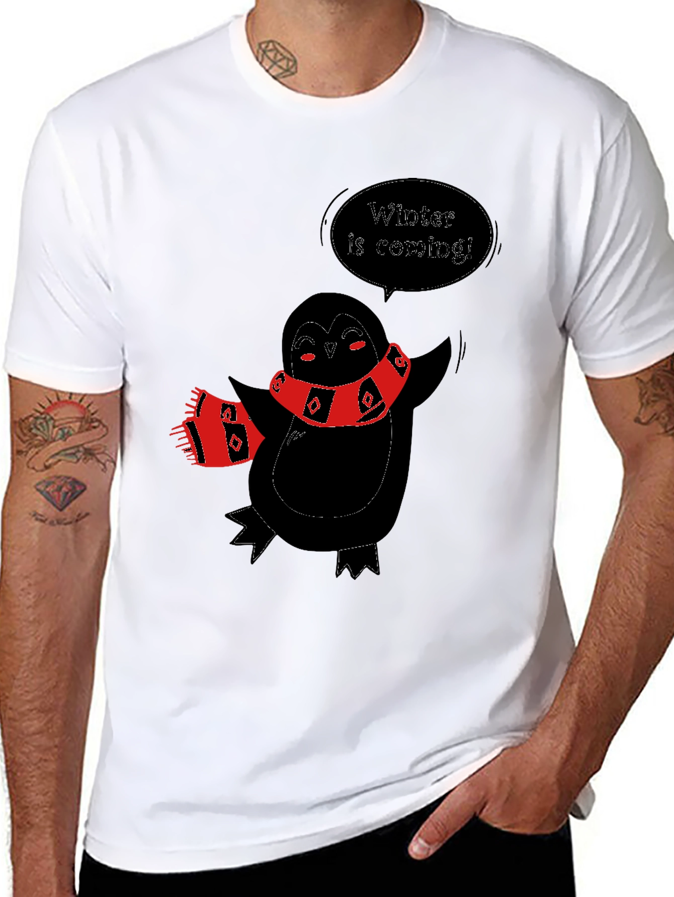 Winter Penguin Graphic Tee - Black