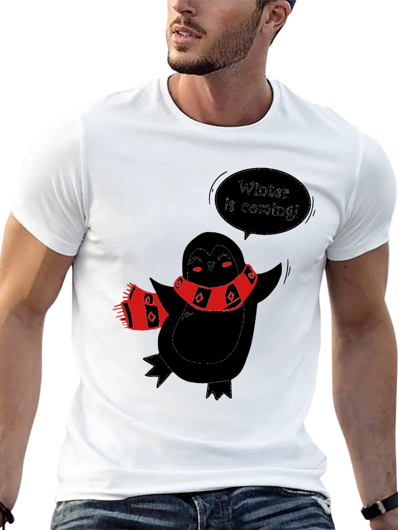 Winter Penguin Graphic Tee - Black