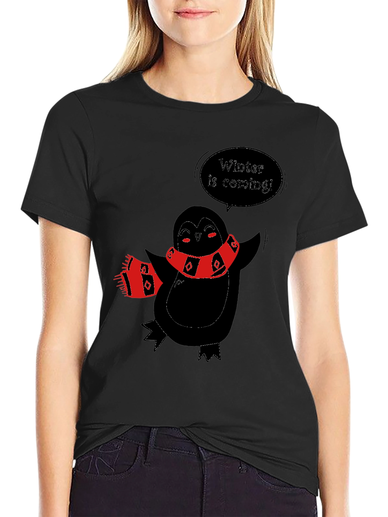 Winter Penguin Graphic Tee - Black