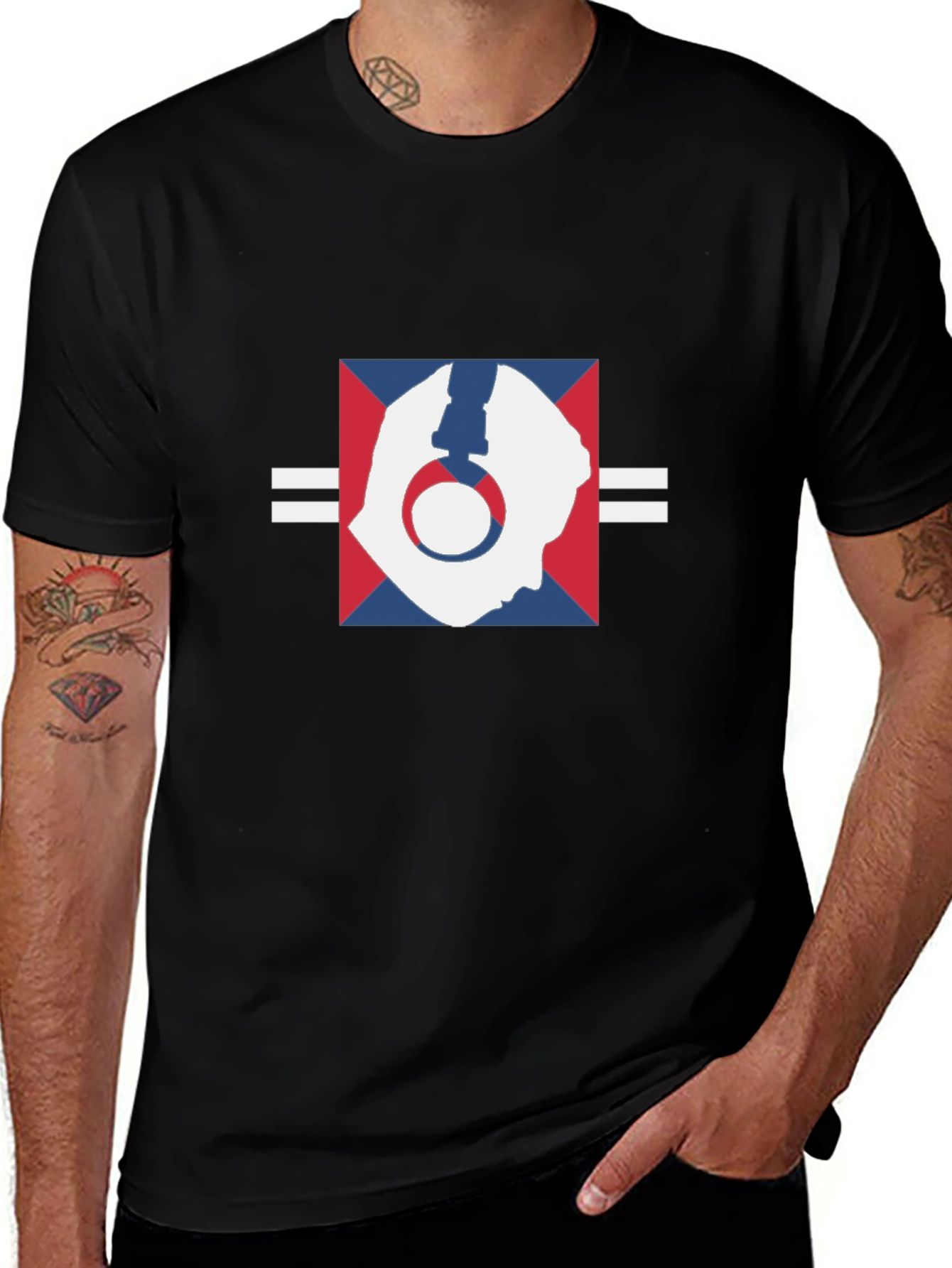 Abstract Headphone Graphic Black T-Shirt