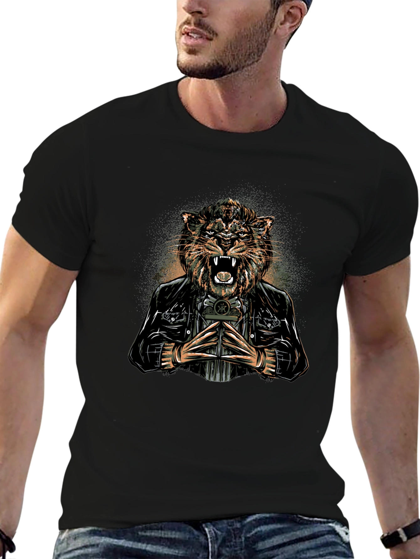 Cool Tiger Graphic Tee - Black Cotton Blend