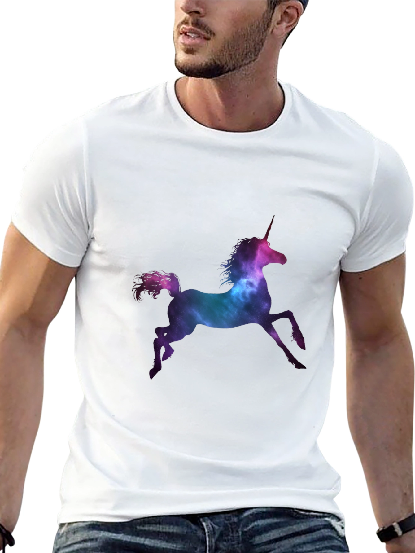 Unicorn Galaxy Print Black T-Shirt