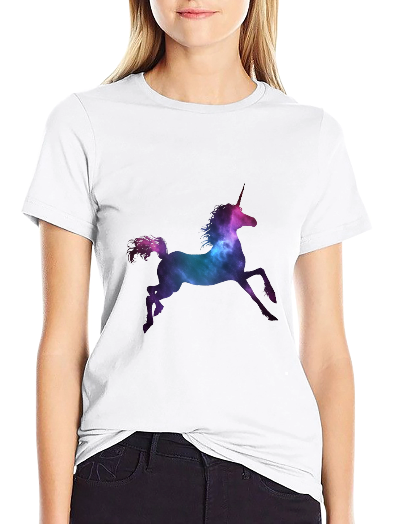 Unicorn Galaxy Print Black T-Shirt