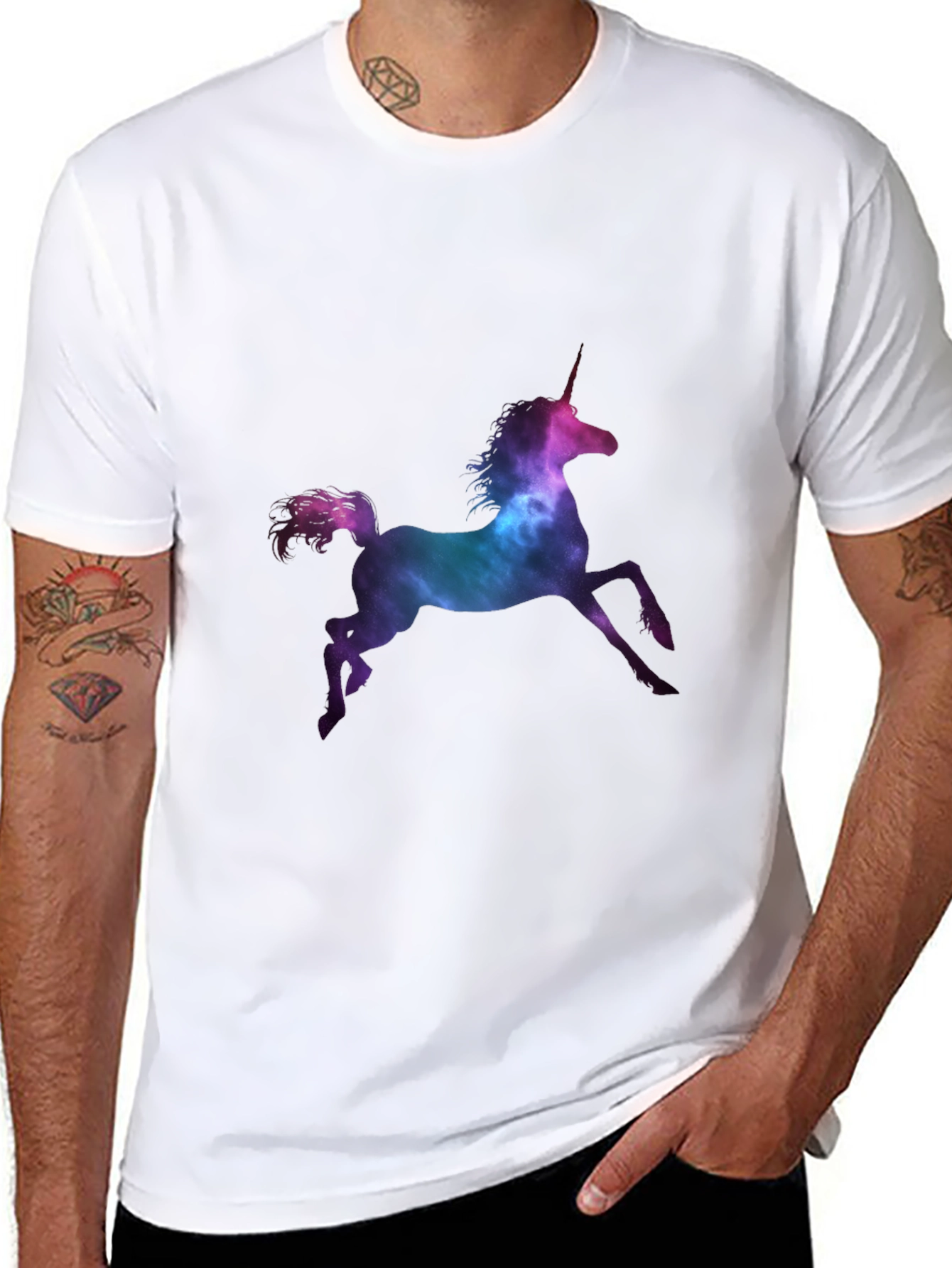 Unicorn Galaxy Print Black T-Shirt