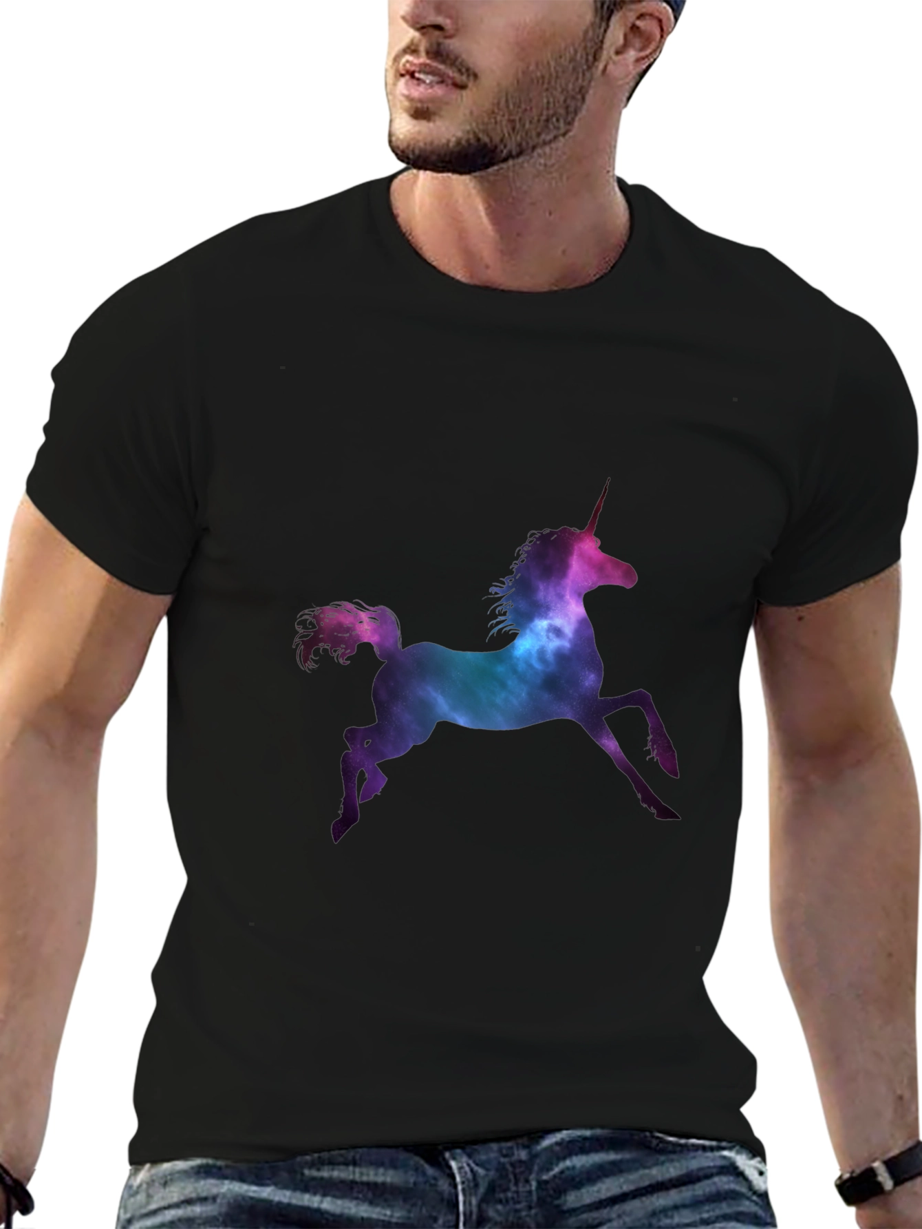 Unicorn Galaxy Print Black T-Shirt
