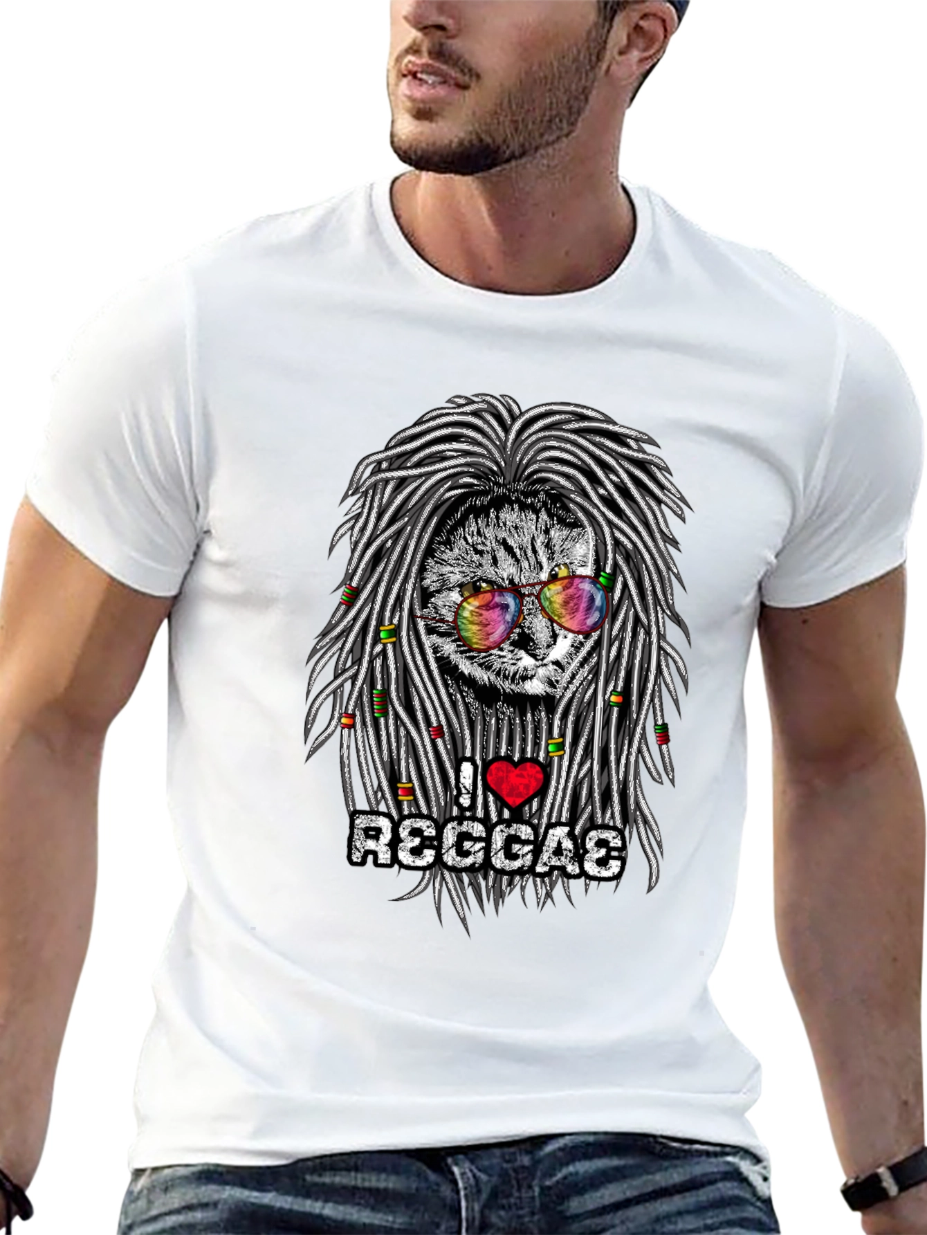 I Love Reggae Cat Graphic T-Shirt