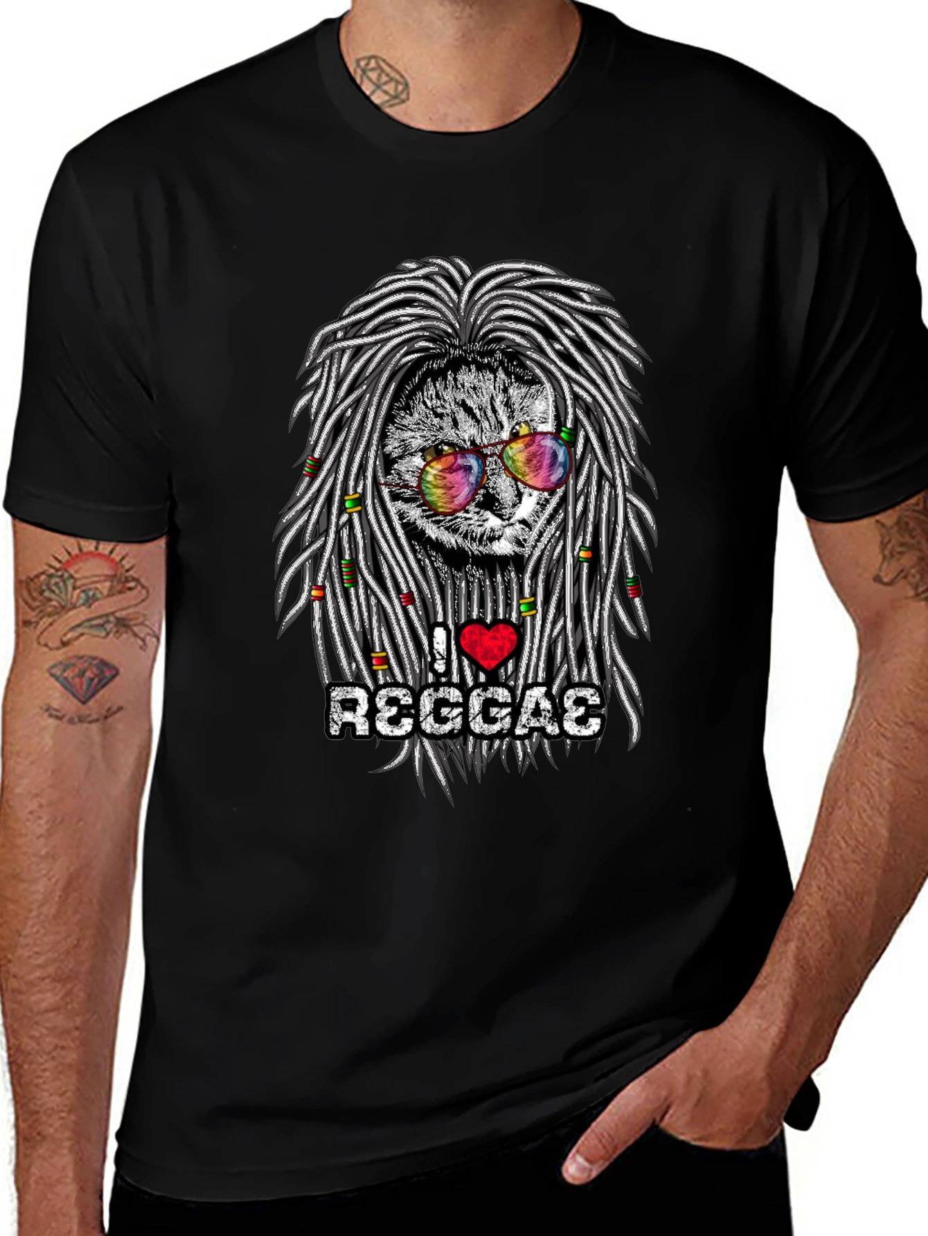 I Love Reggae Cat Graphic T-Shirt