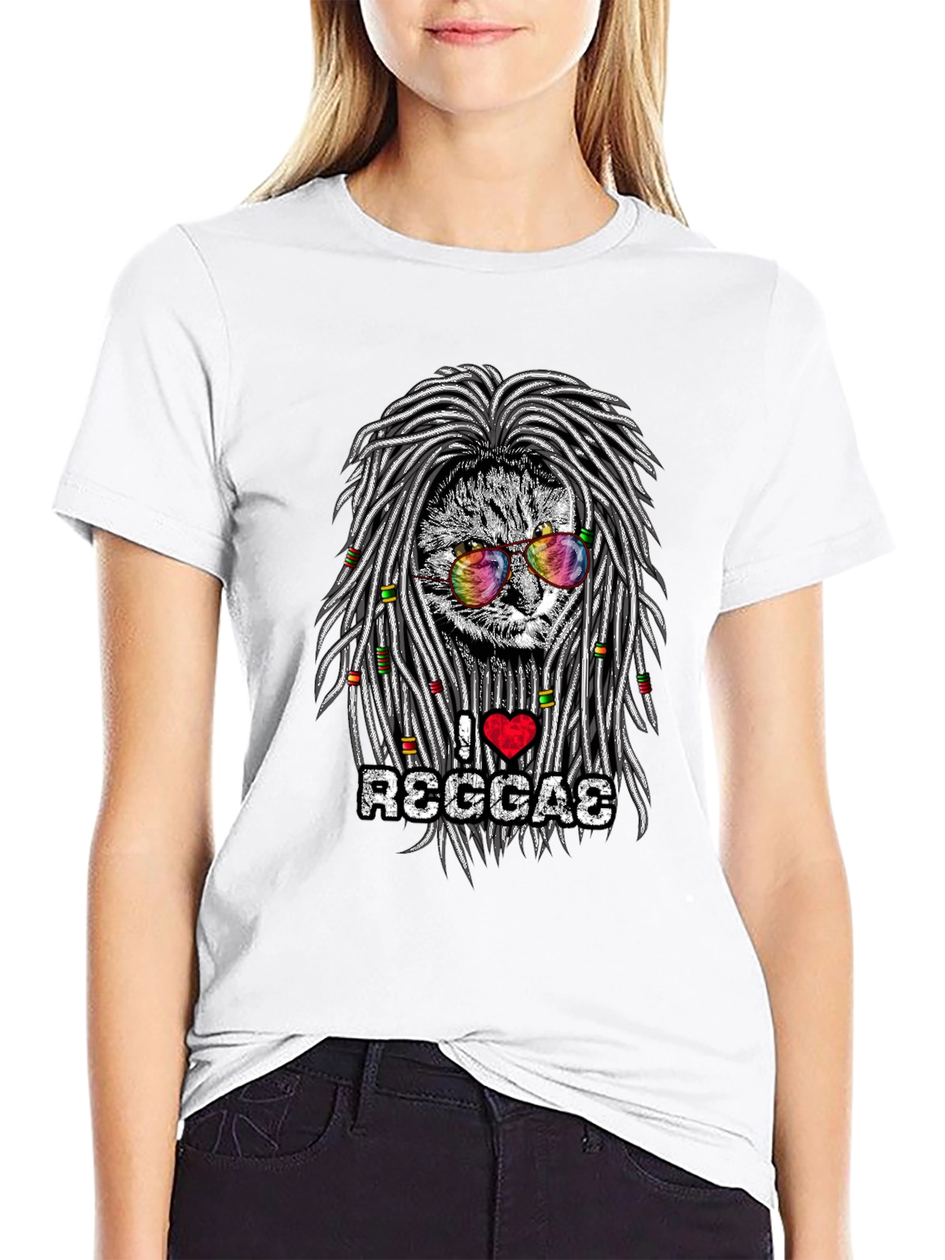I Love Reggae Cat Graphic T-Shirt