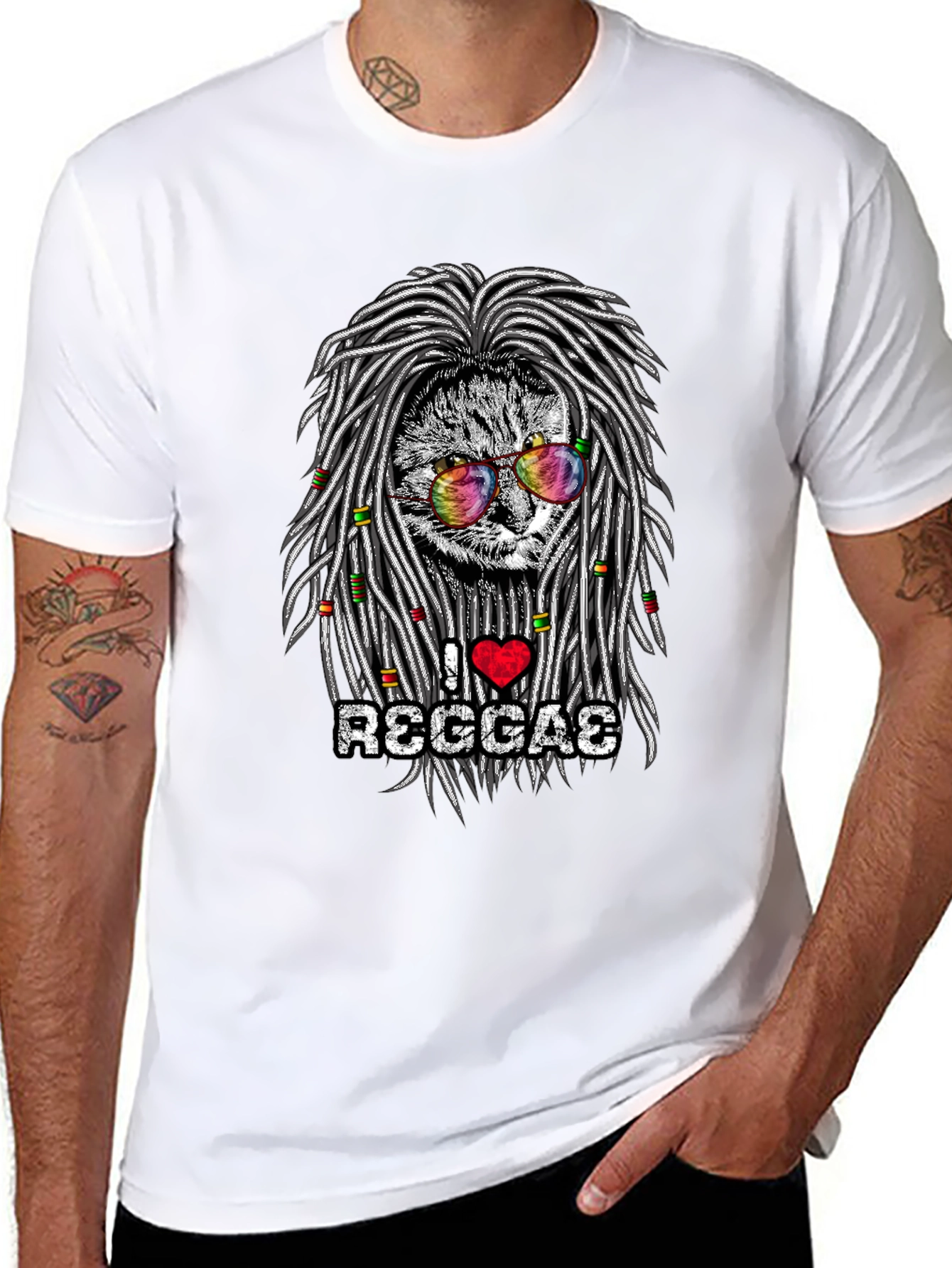 I Love Reggae Cat Graphic T-Shirt