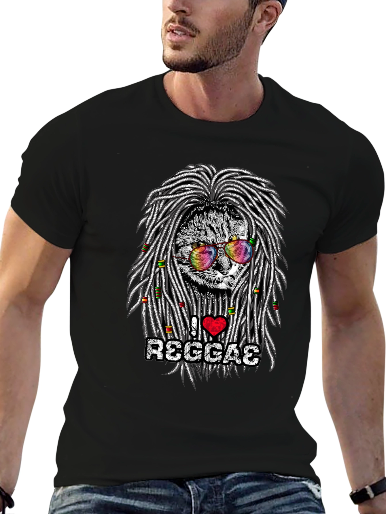 I Love Reggae Cat Graphic T-Shirt