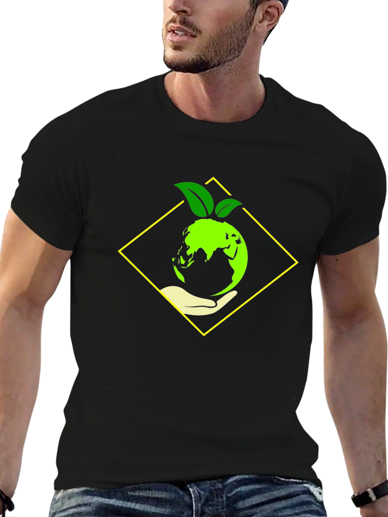 Eco-Friendly Earth Graphic Tee - Black