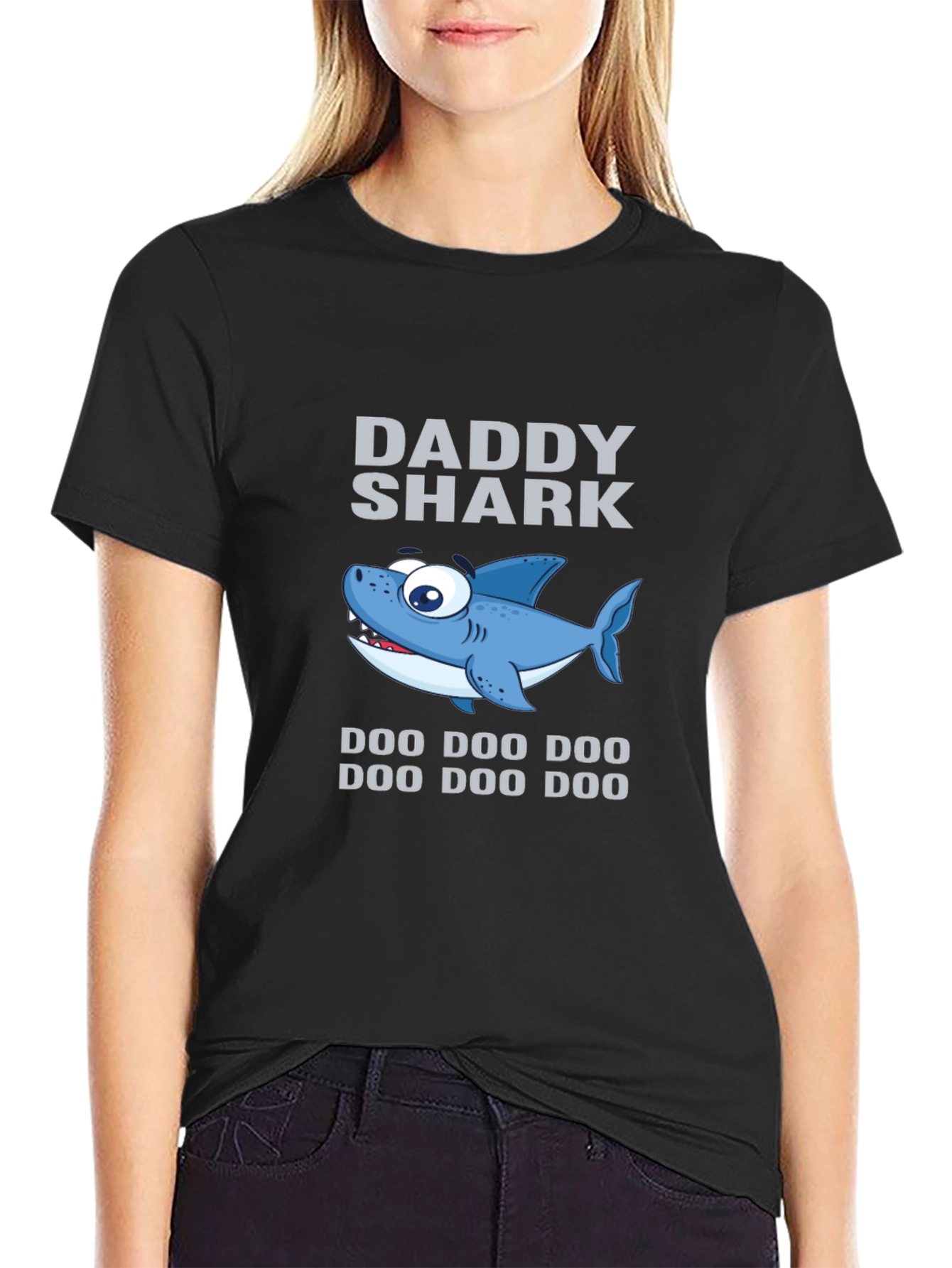 Daddy Shark Graphic Tee - Black Cotton T-Shirt