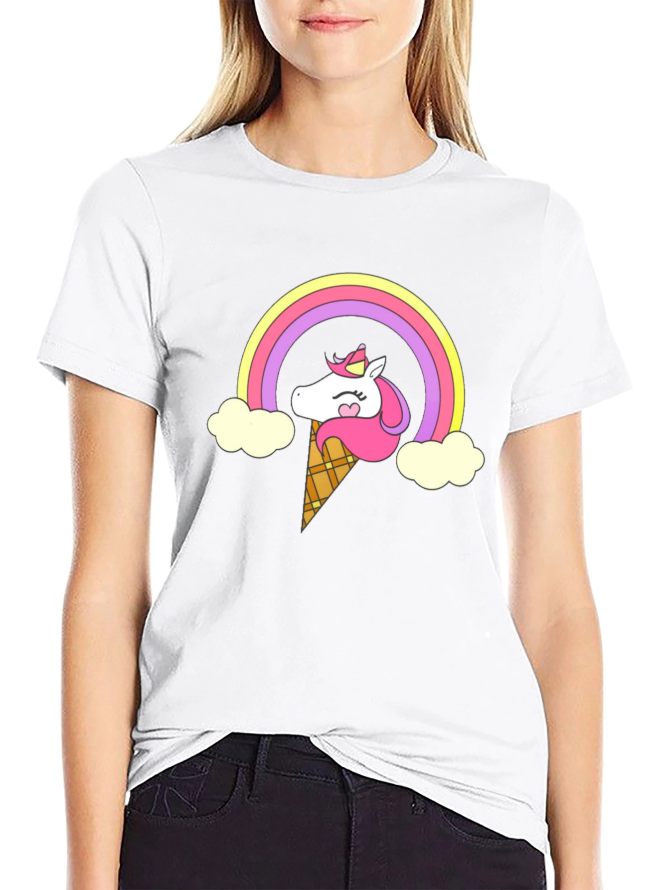 Unicorn Ice Cream Rainbow Black T-Shirt