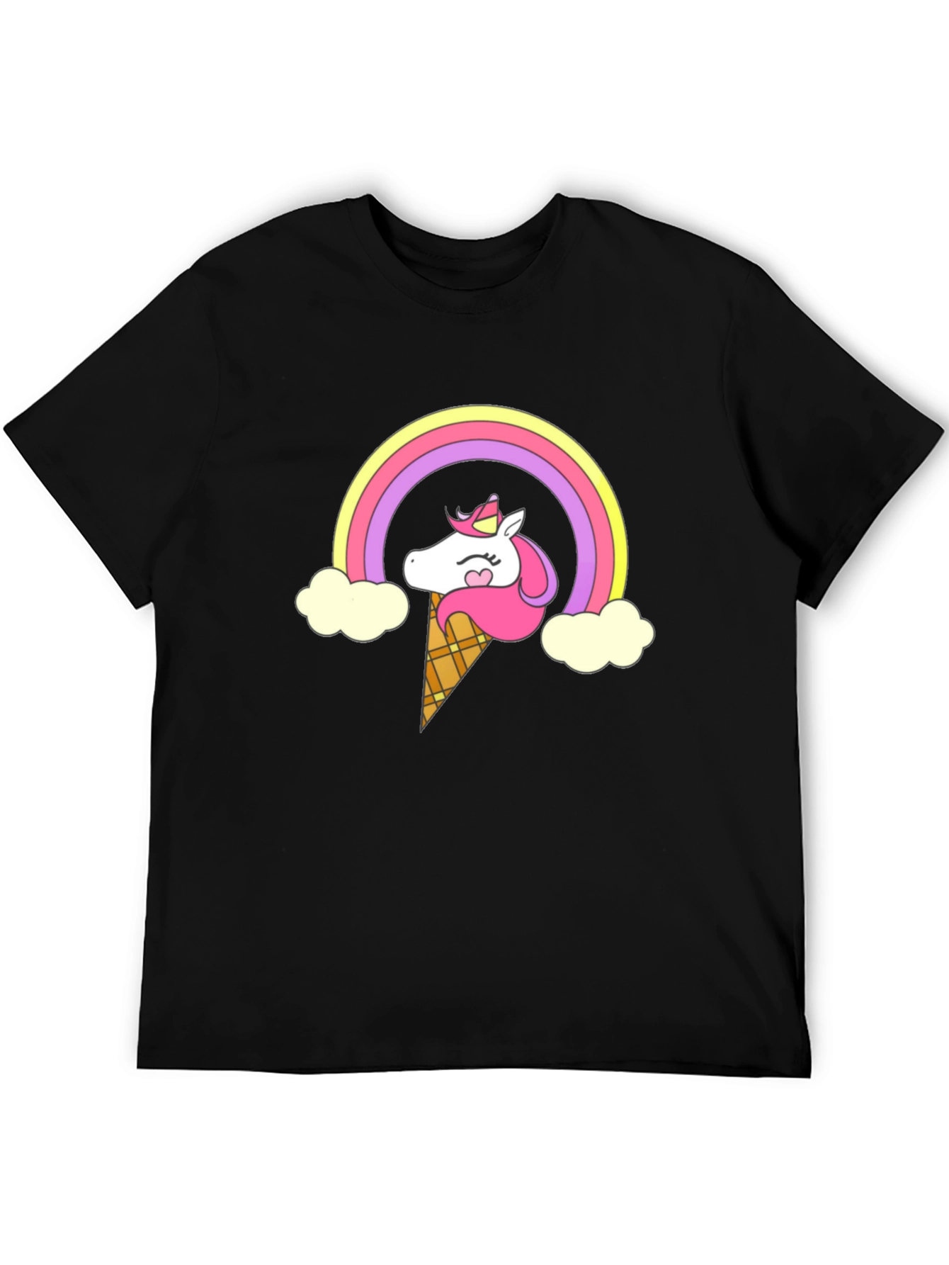 Unicorn Ice Cream Rainbow Black T-Shirt
