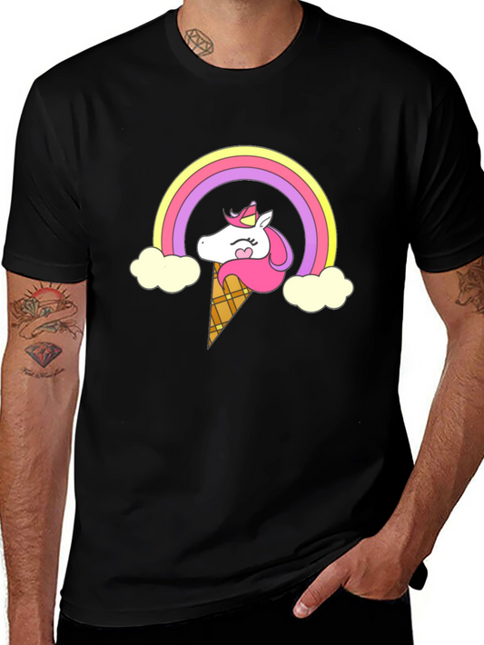 Unicorn Ice Cream Rainbow Black T-Shirt
