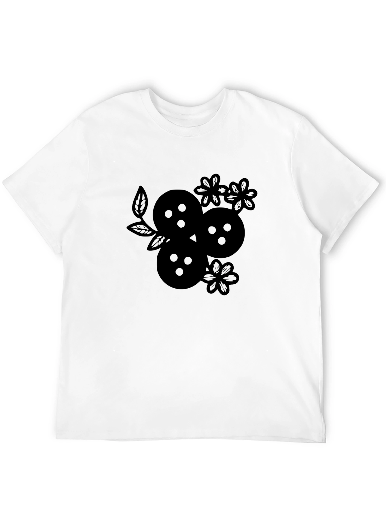 Black Graphic Tee - Floral Fruit Design