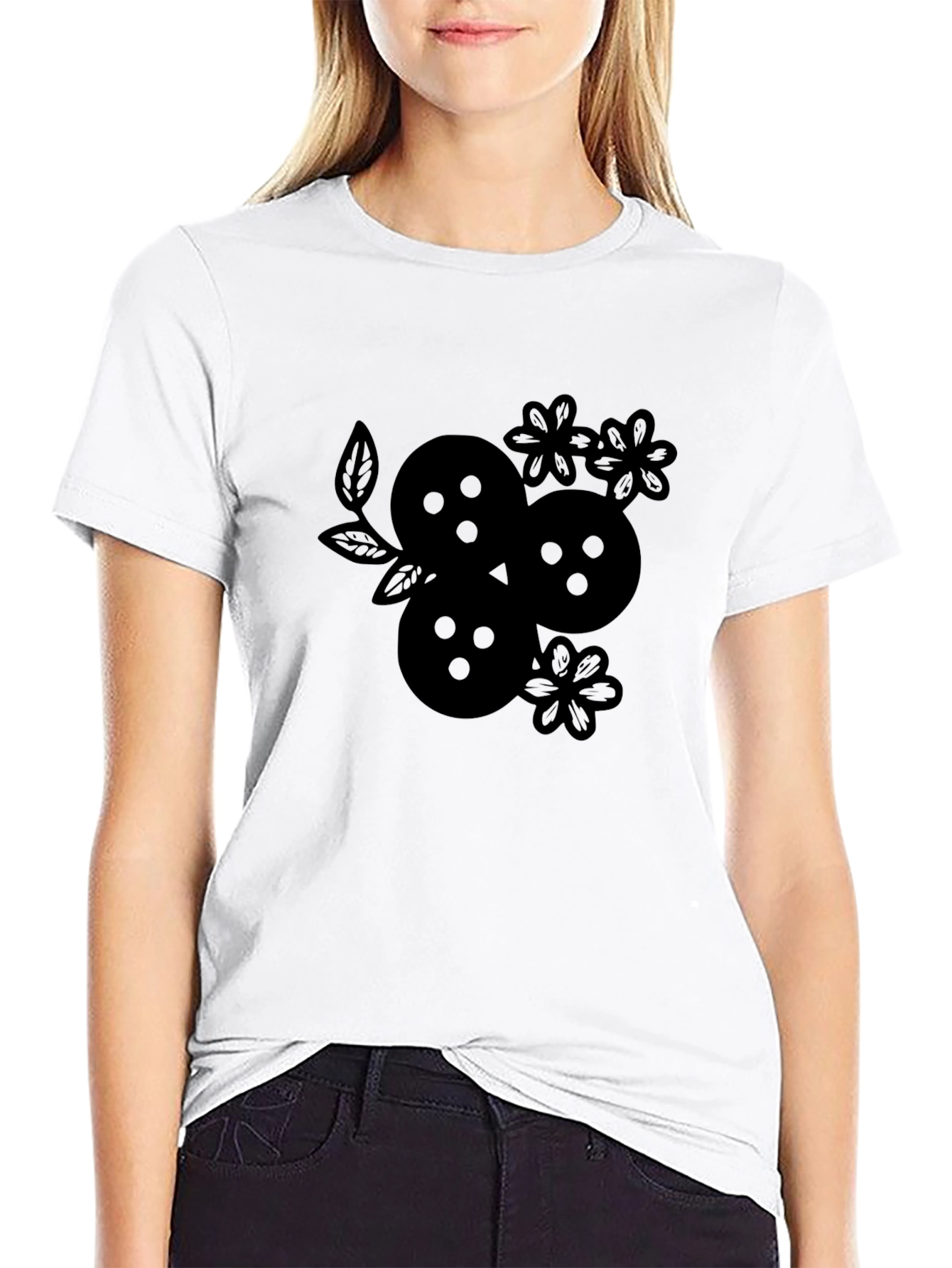 Black Graphic Tee - Floral Fruit Design