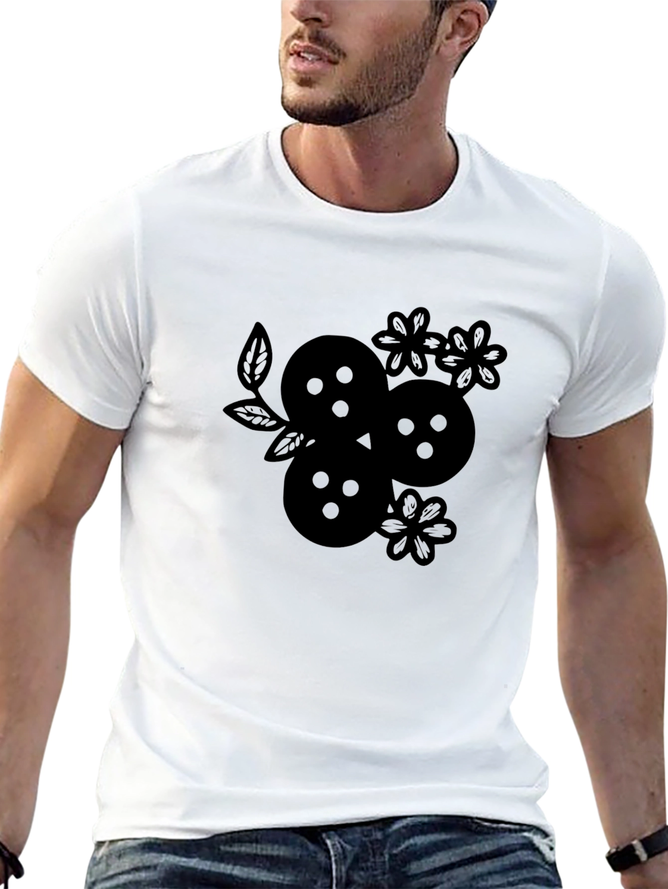 Black Graphic Tee - Floral Fruit Design