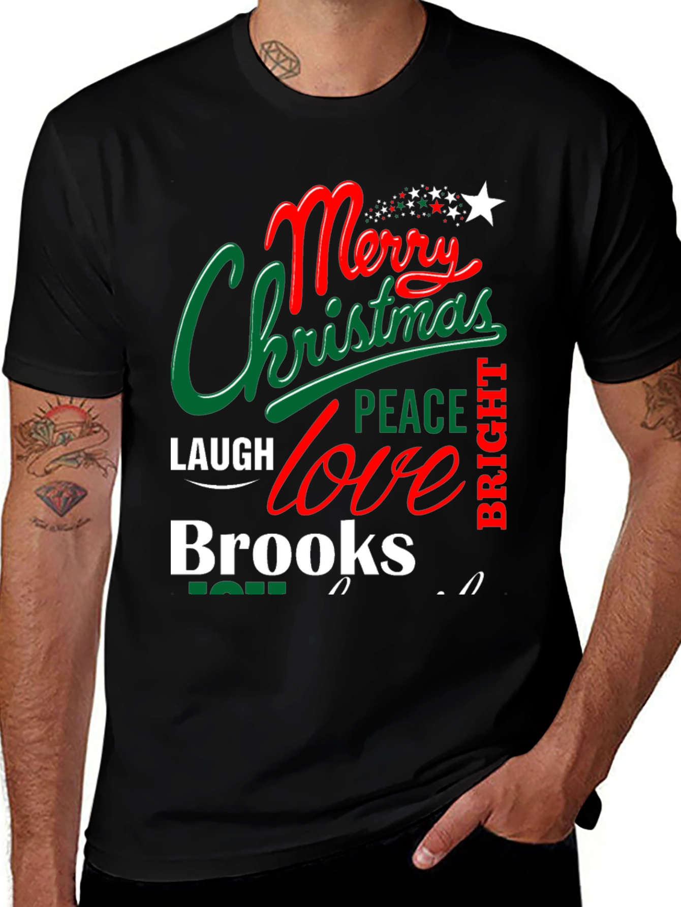Festive Merry Christmas Peace Love Brooks T-Shirt