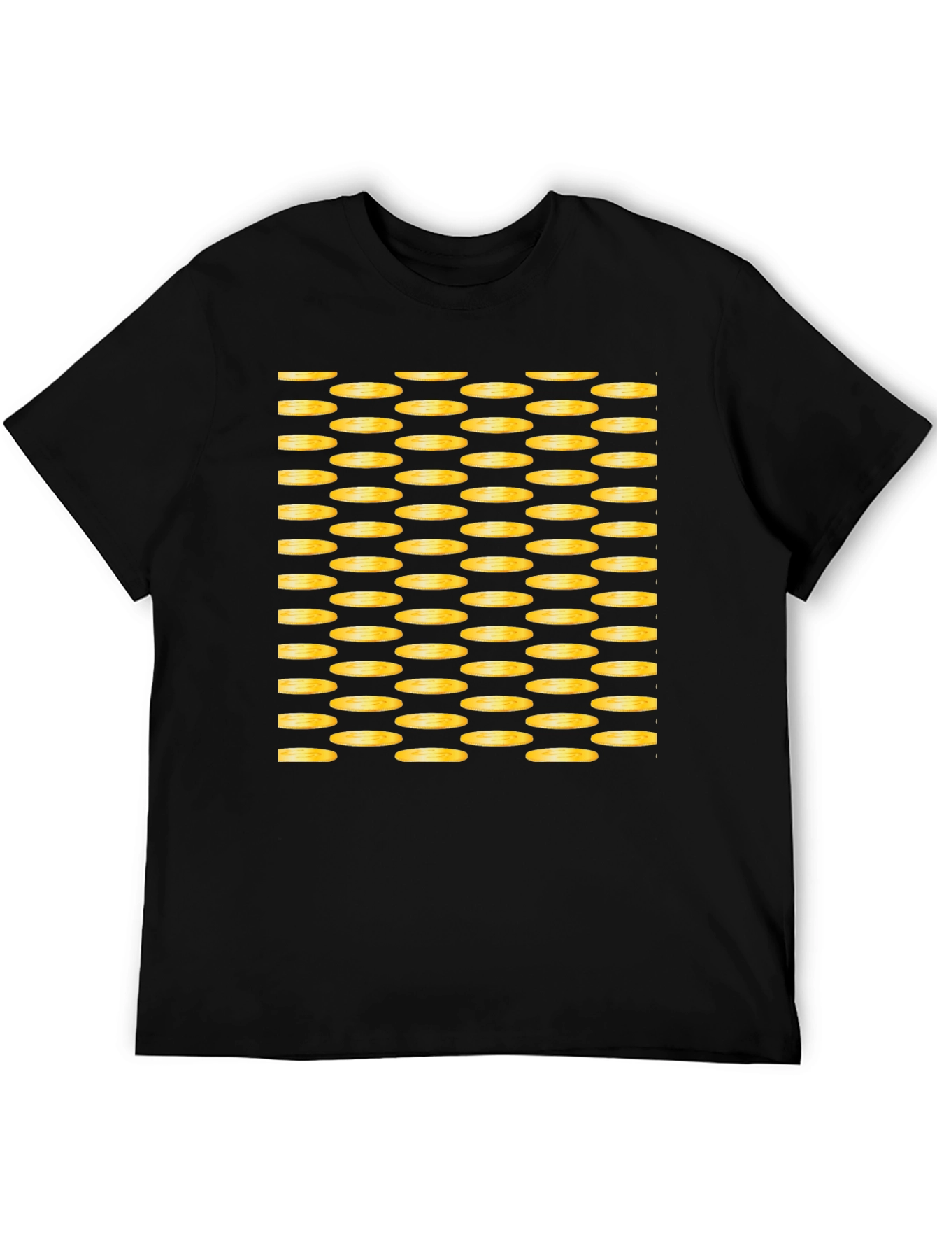 Gold Coin Patterned Black T-Shirt