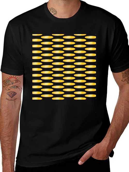 Gold Coin Patterned Black T-Shirt