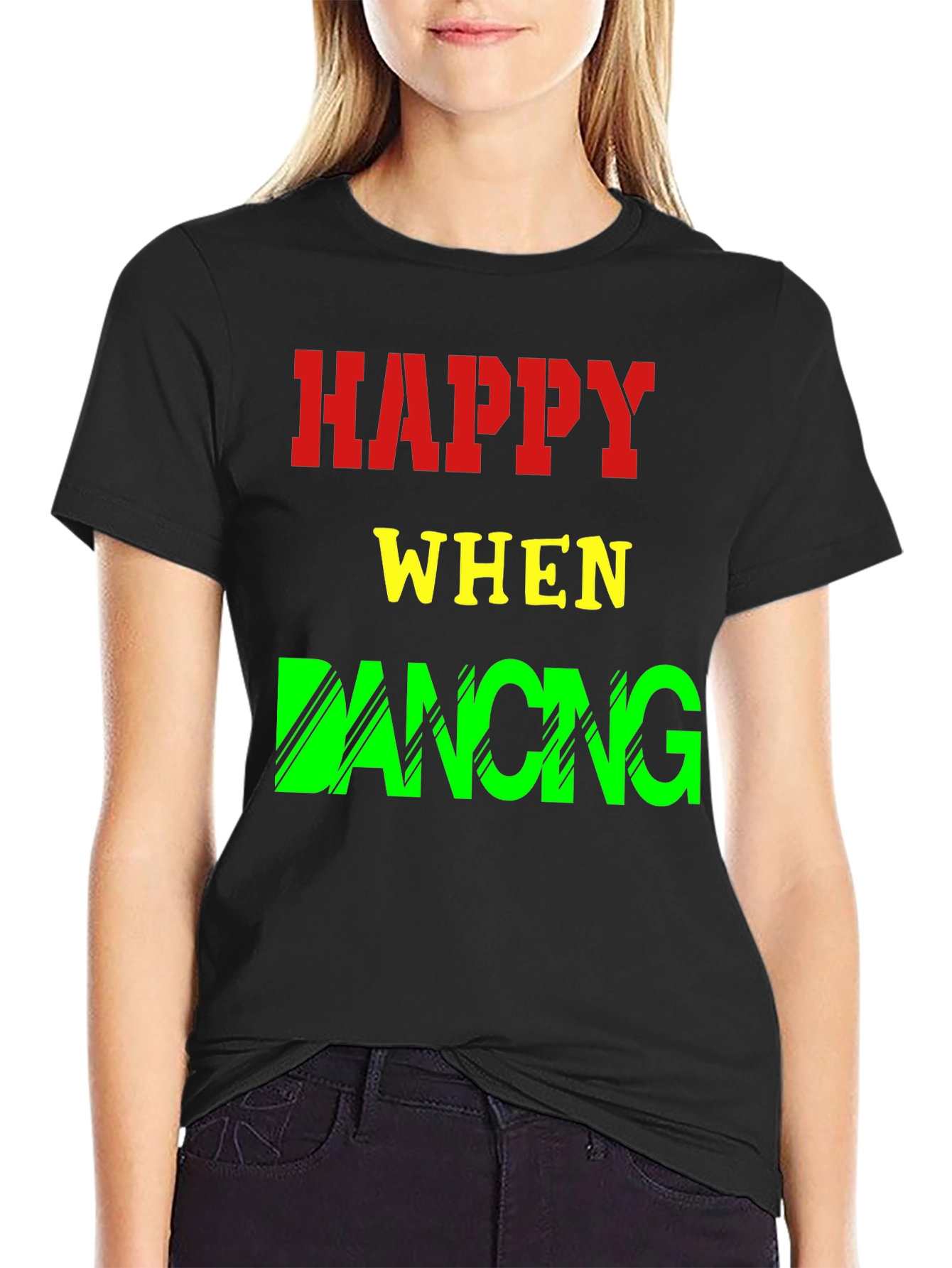 Happy When Dancing Graphic Tee - Black Cotton T-Shirt