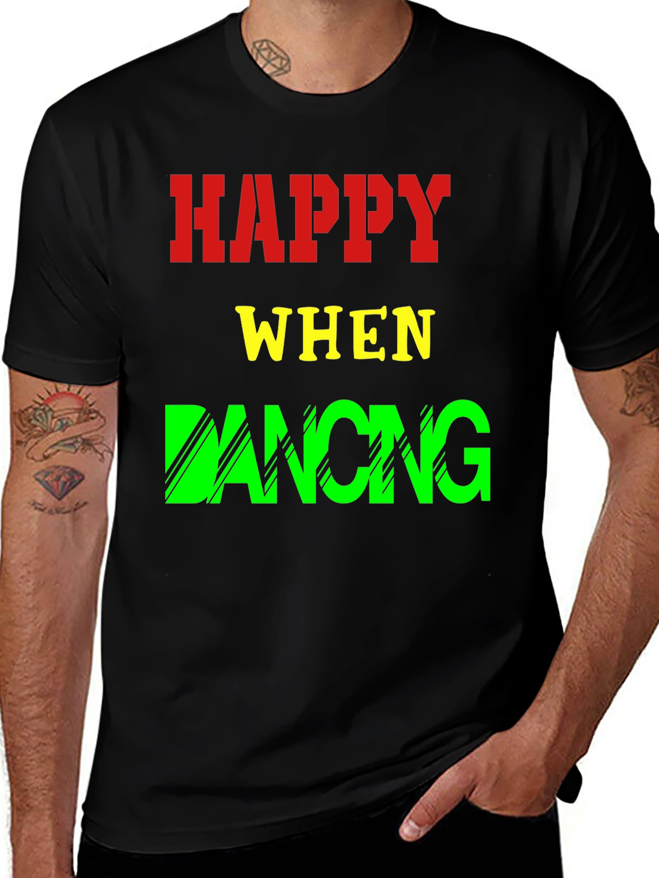 Happy When Dancing Graphic Tee - Black Cotton T-Shirt