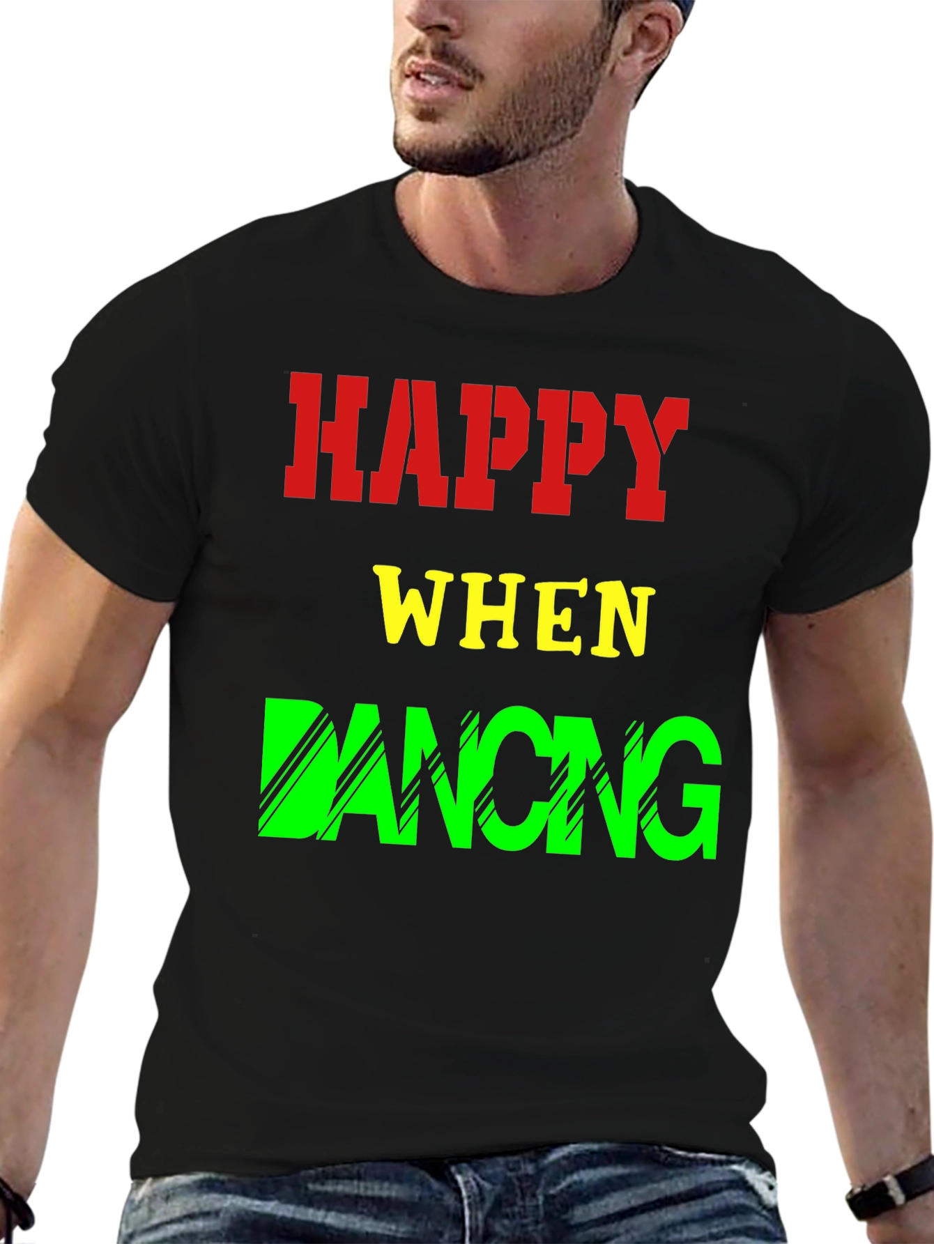 Happy When Dancing Graphic Tee - Black Cotton T-Shirt