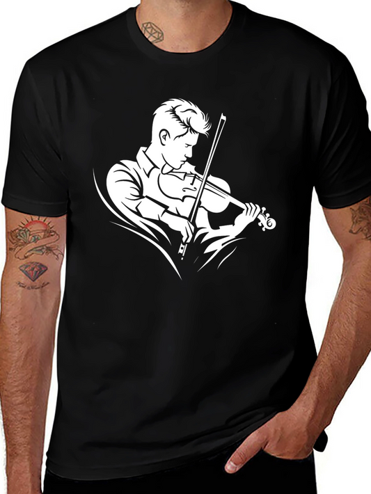 Violinist Graphic Tee - Black Cotton T-Shirt