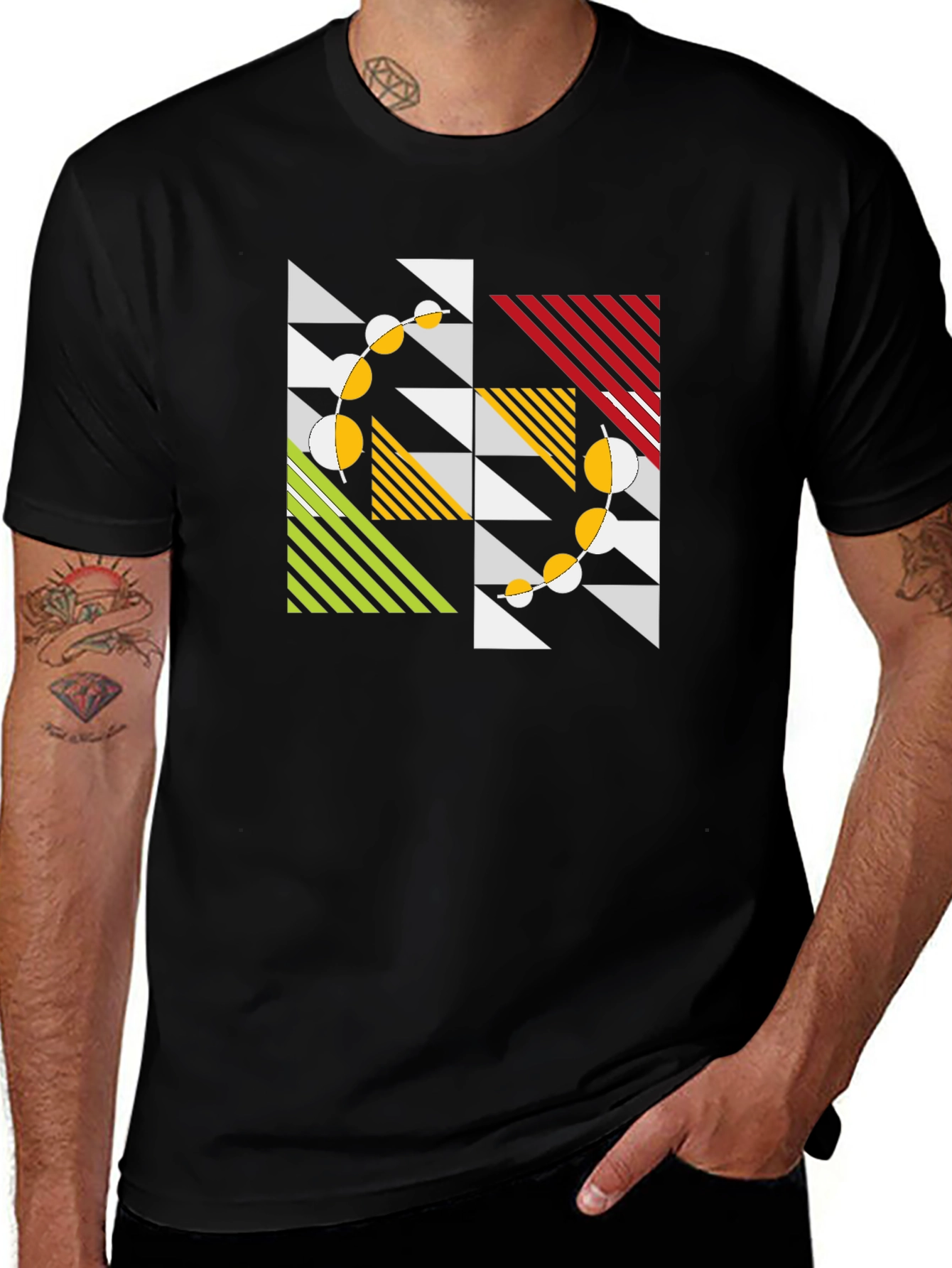 Geometric Pattern Black T-Shirt - Modern Art Style