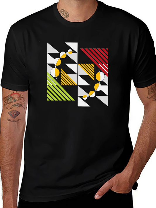Geometric Pattern Black T-Shirt - Modern Art Style