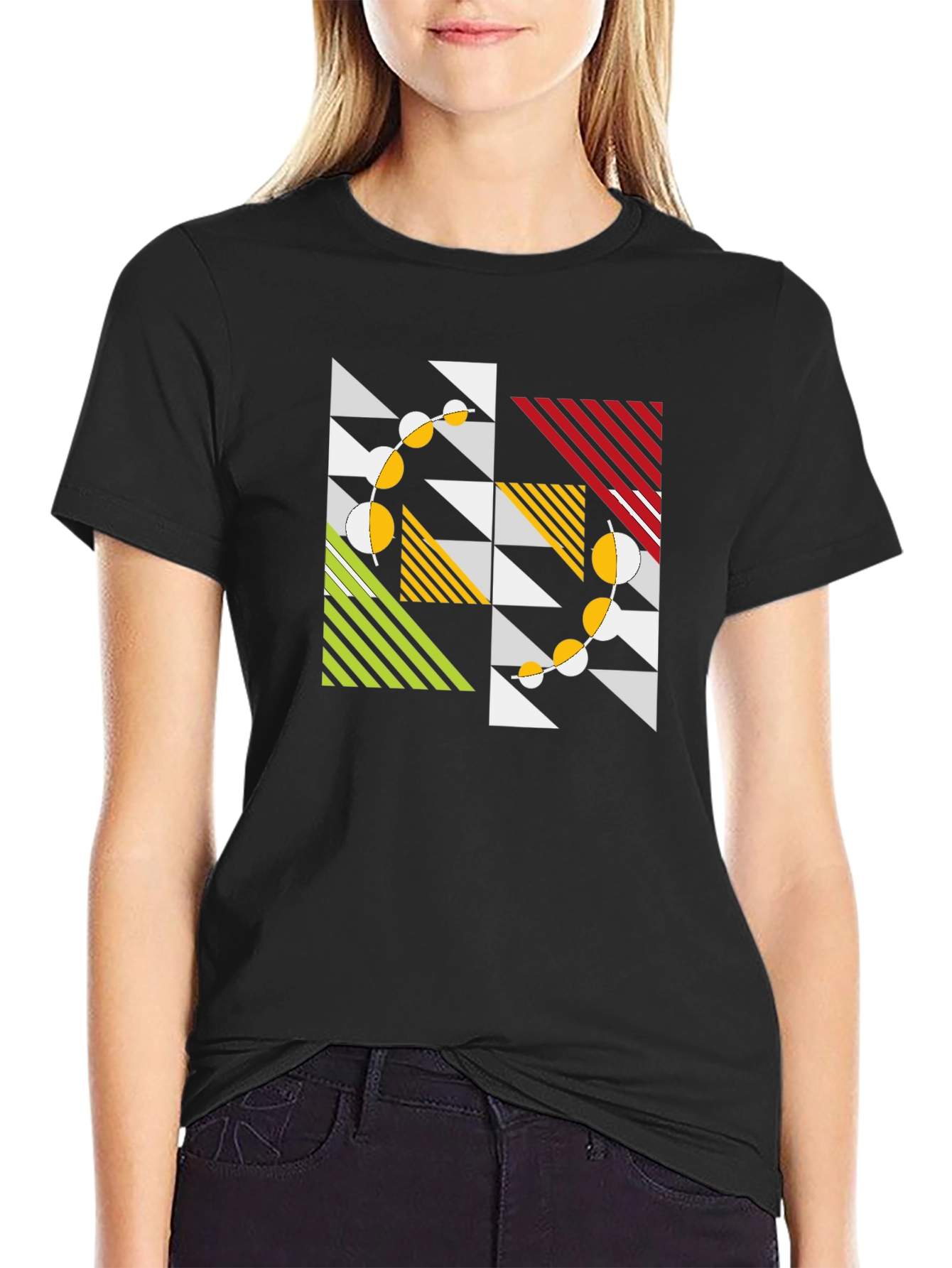 Geometric Pattern Black T-Shirt - Modern Art Style