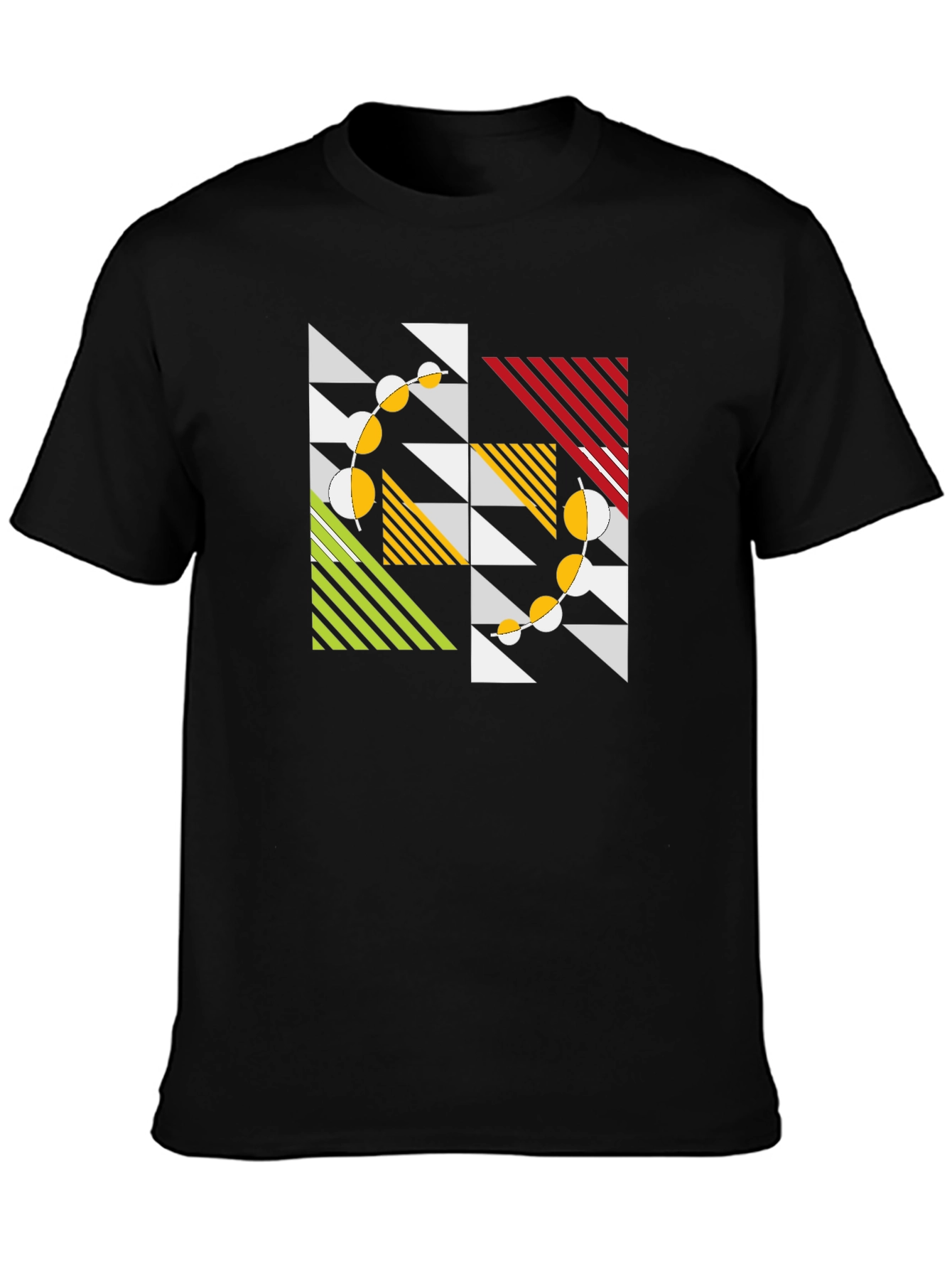 Geometric Pattern Black T-Shirt - Modern Art Style