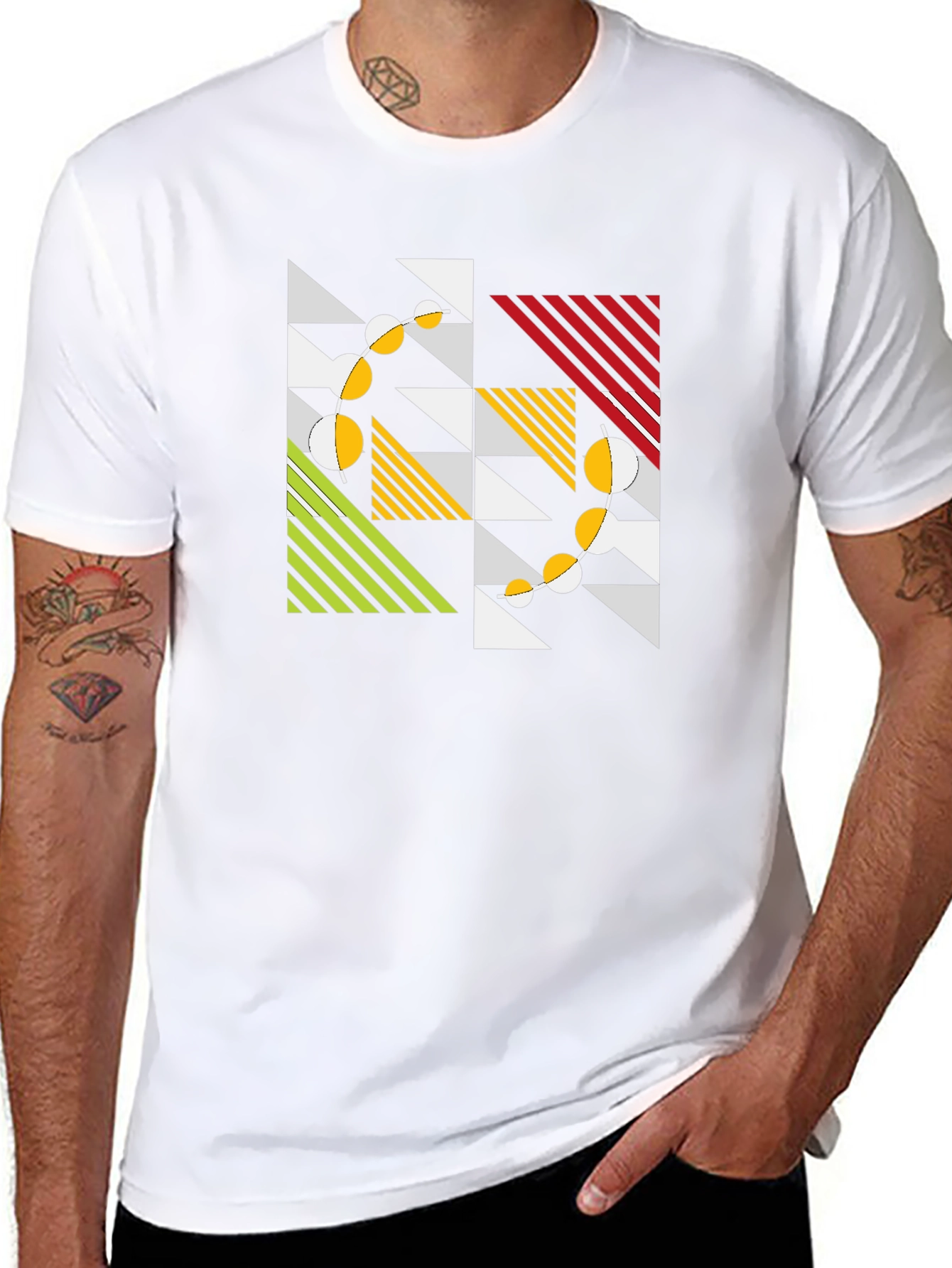 Geometric Pattern Black T-Shirt - Modern Art Style