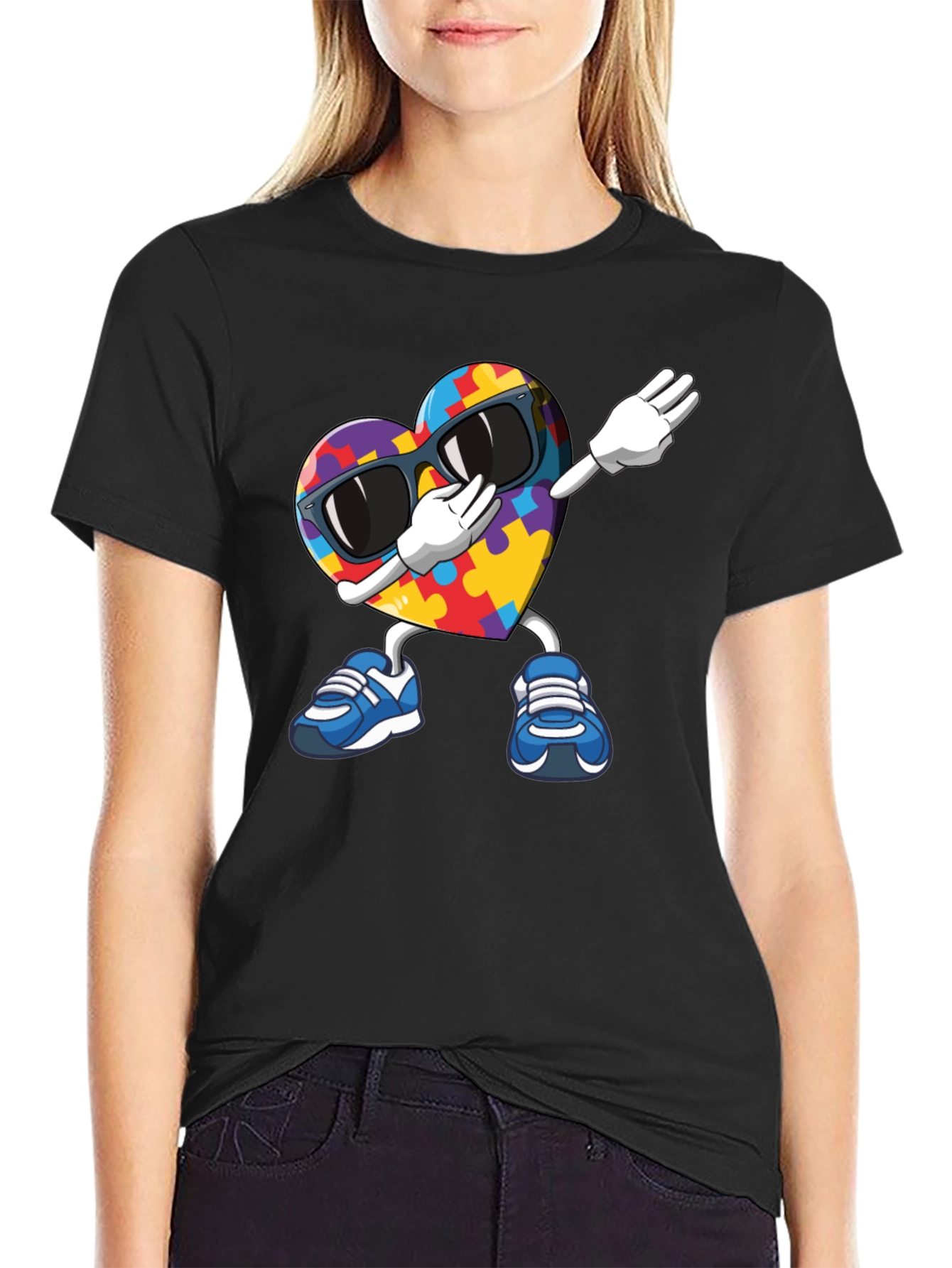 Autism Awareness Puzzle Heart Dabbing T-Shirt