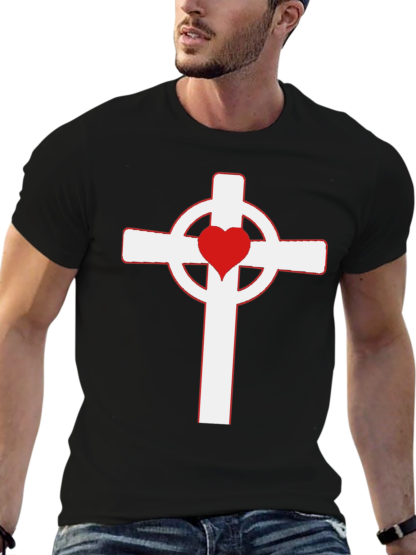 Heart Cross Graphic Black T-Shirt