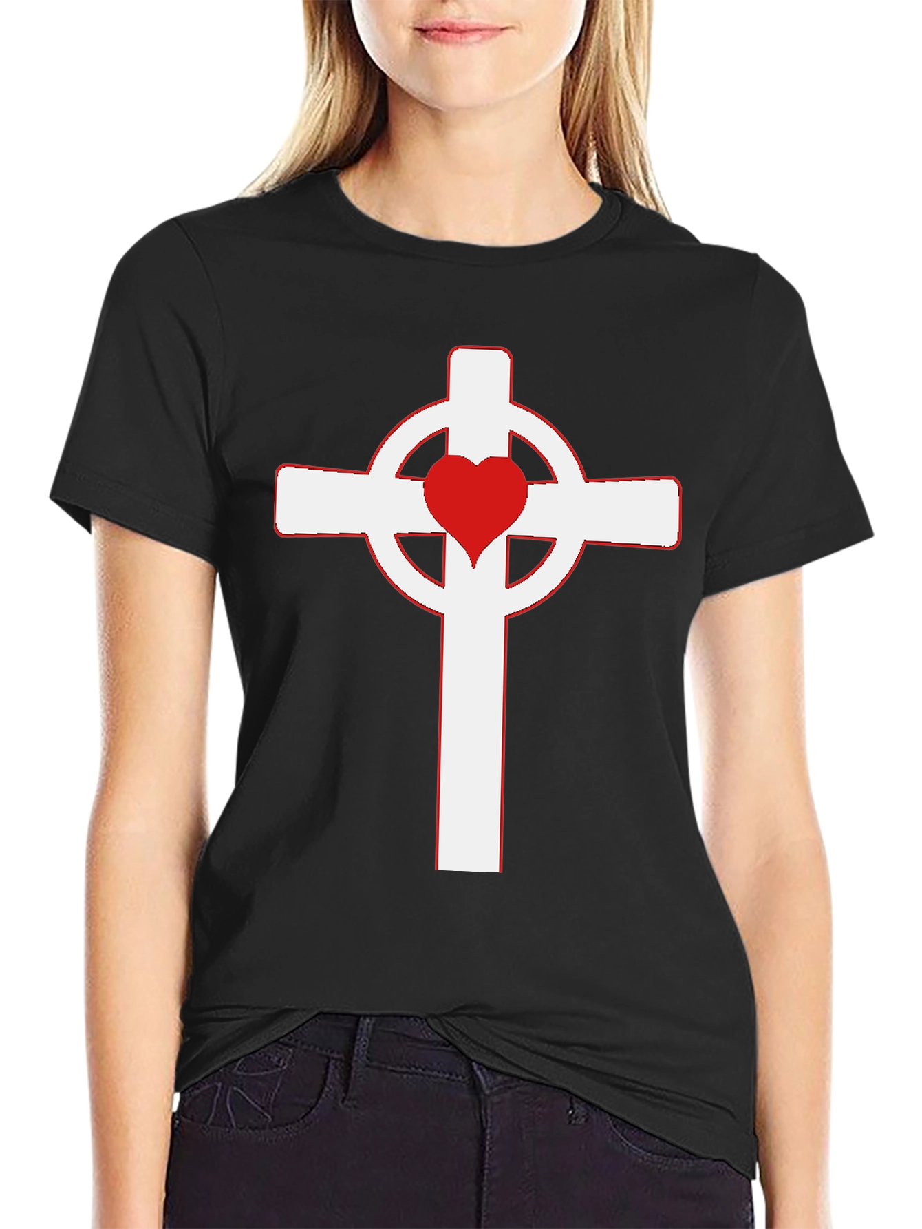 Heart Cross Graphic Black T-Shirt