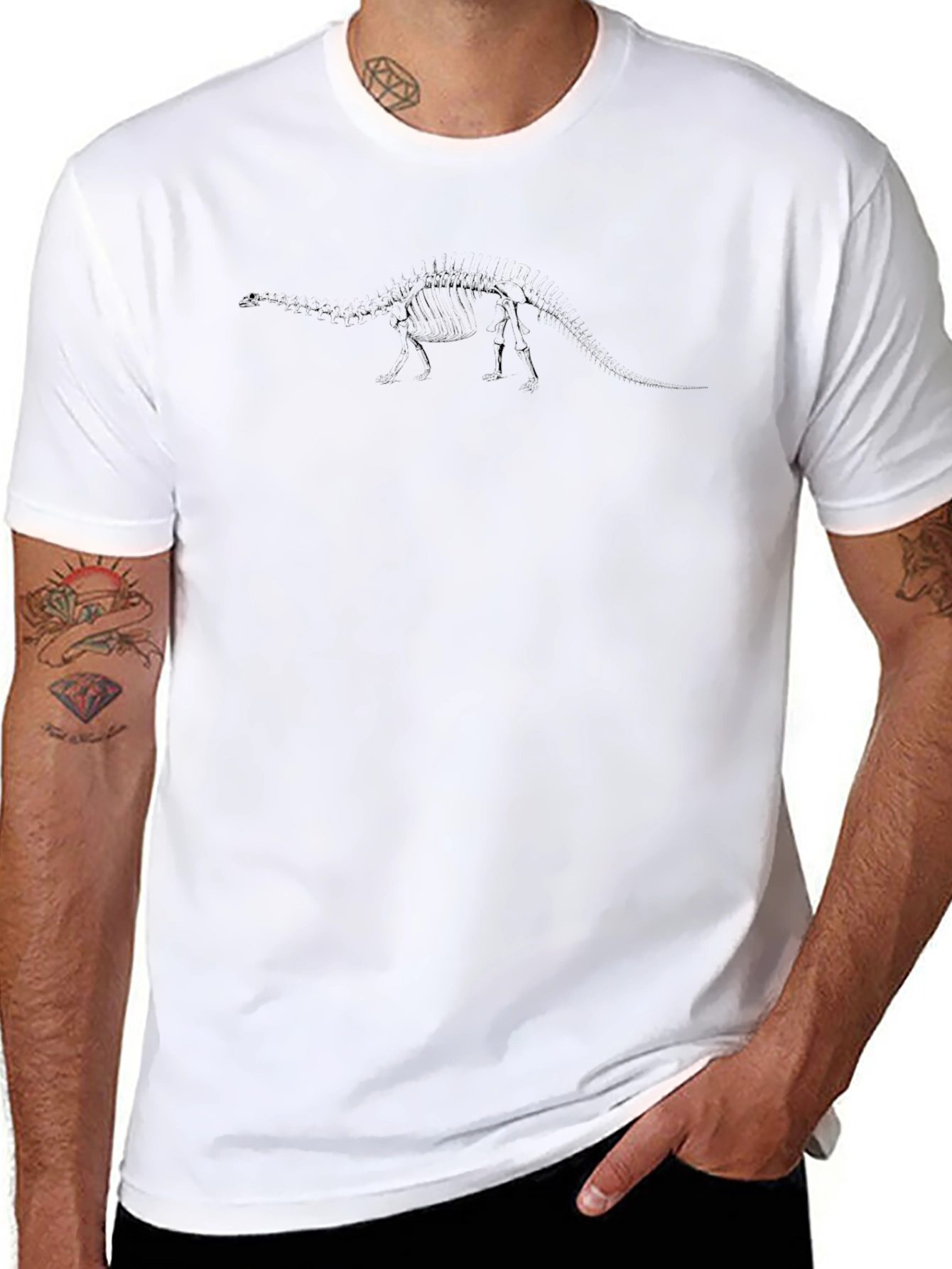 Mens Black T-Shirt - Dinosaur Skeleton Print