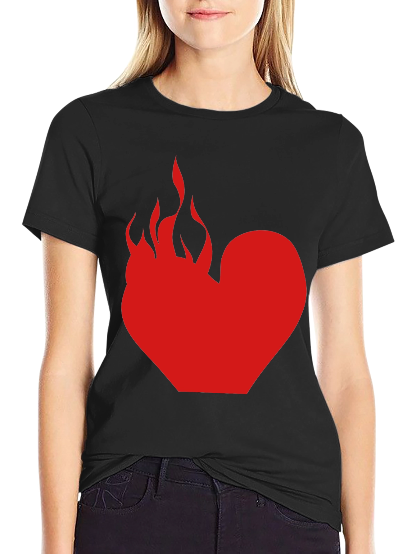 Flaming Heart Graphic Tee - Bold Black T-Shirt