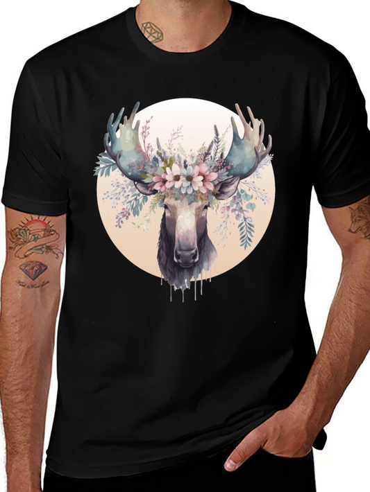 Moose Floral Crown Black Graphic Tee