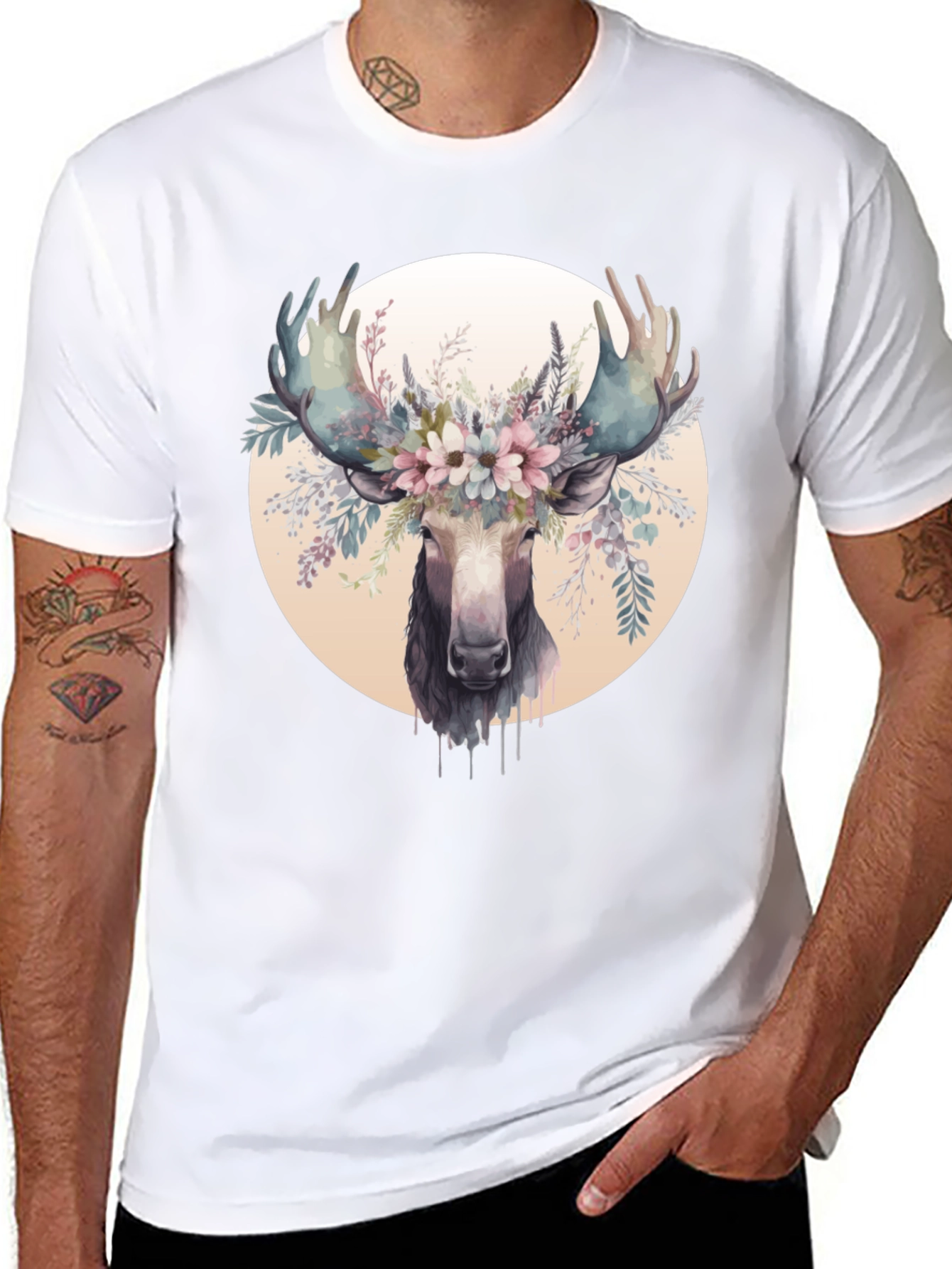 Moose Floral Crown Black Graphic Tee