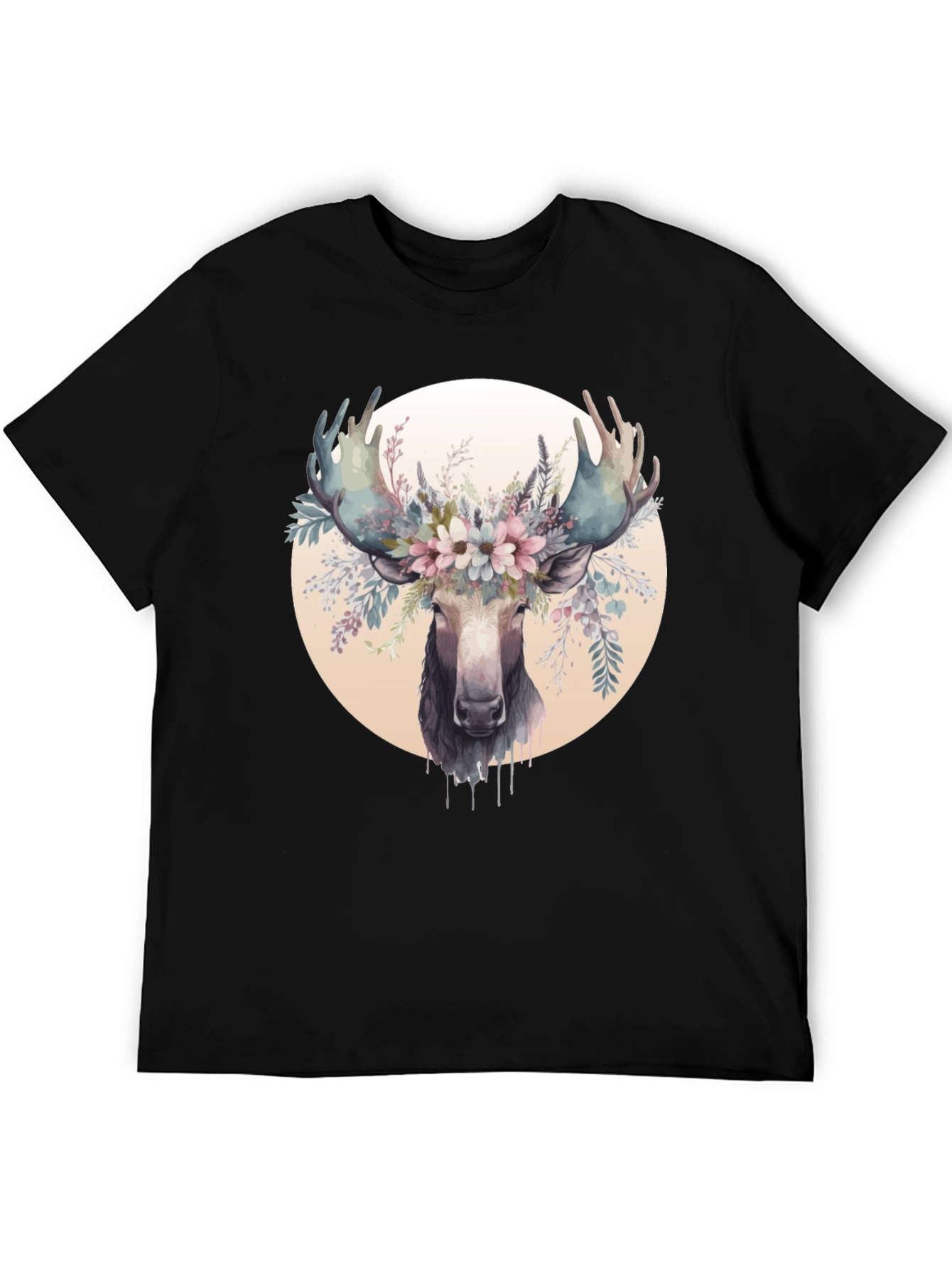 Moose Floral Crown Black Graphic Tee