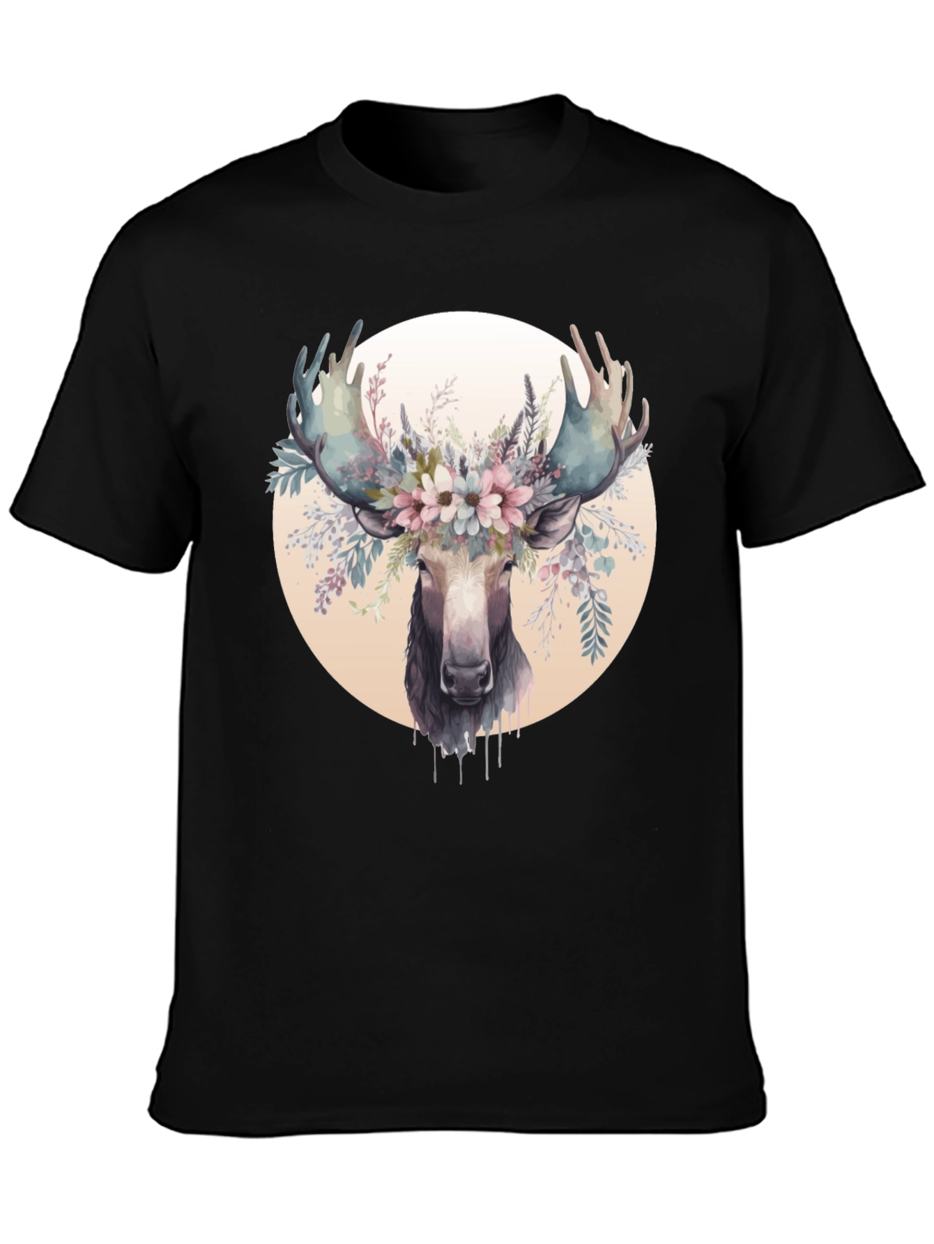 Moose Floral Crown Black Graphic Tee